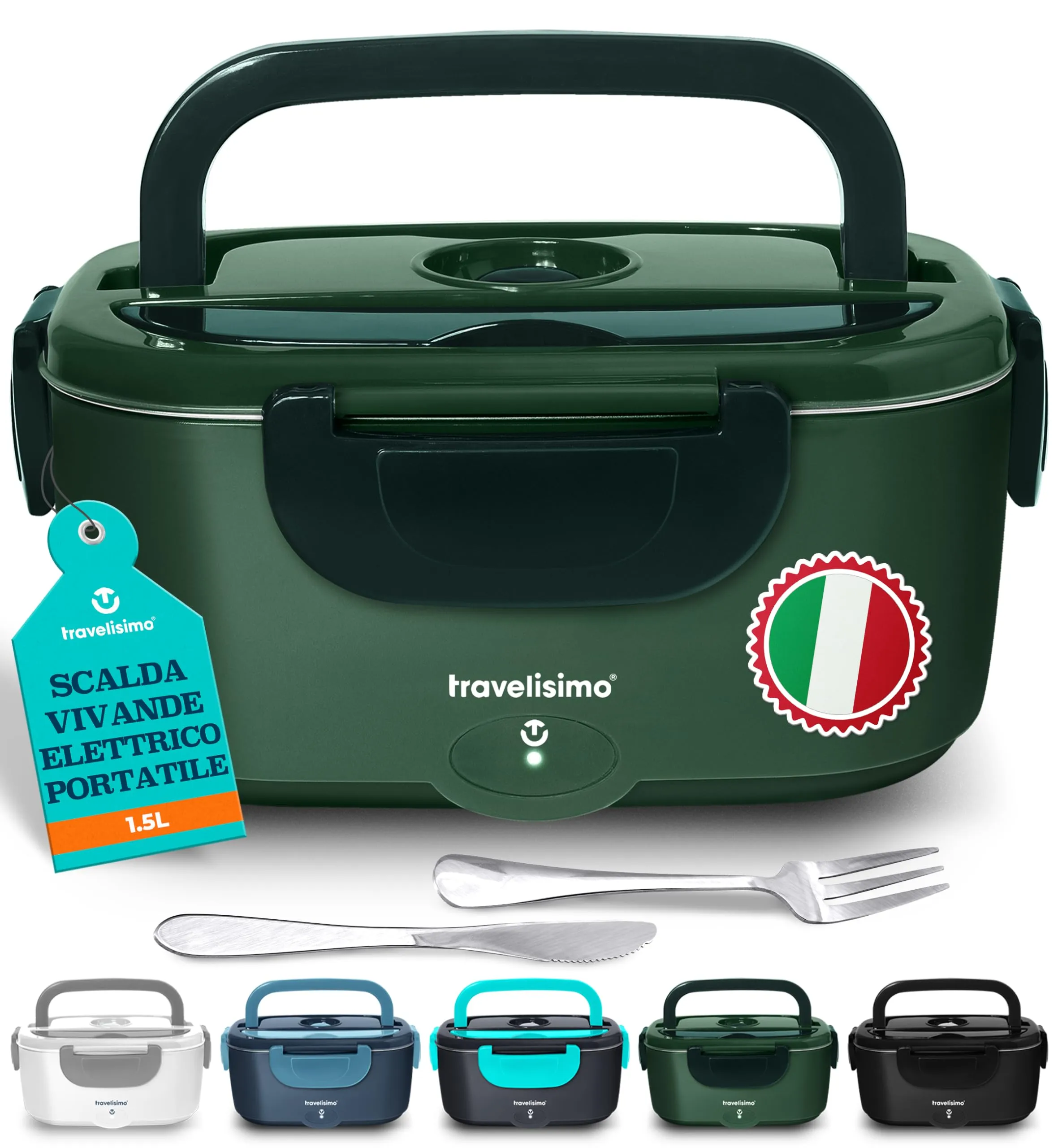TRAVELISIMO Scaldavivande Elettrico Portatile 80W 1,5L Porta Pranzo Termico 220V/12V/24V Scalda Vivande Portatile Elettrico per Viaggio e Lavoro Portavivande Termico & Porta Pranzo Riscaldabile