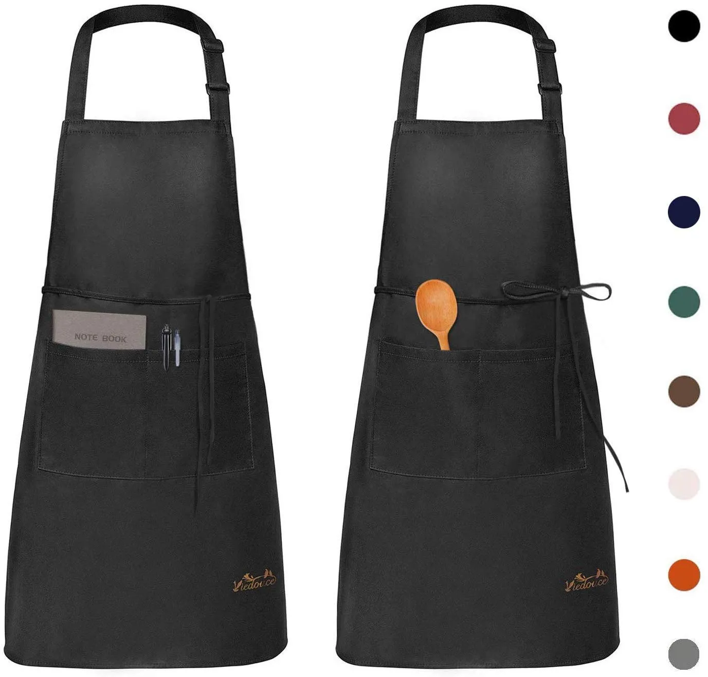 Viedouce 2 Pezzi Grembiule da Cucina Chef,Grembiule da Ristorante BBQ Bar Chef Cucina,Regolabile Grembiuli con Tasche Chef di Cucina,Impermeabile,Gembiule Cucina Uomo Donna,Nero
