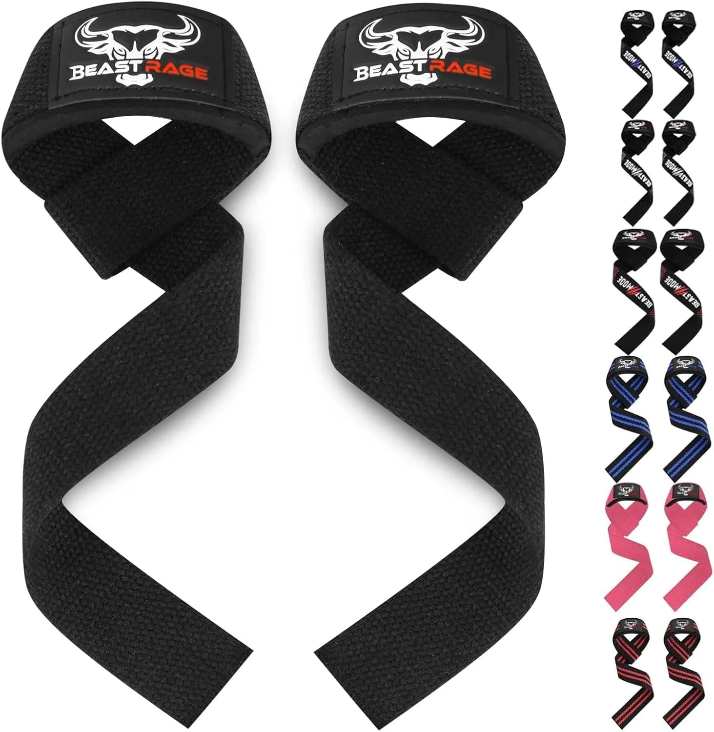 BEAST RAGE - straps palestra Cinghie per sollevamento pesi Imbottite, Supporto per i polsi, Cinghie per Fitness e Palestra, con presa flessibile gel Fasce Polsi Accessori Powerlifting (Nero)