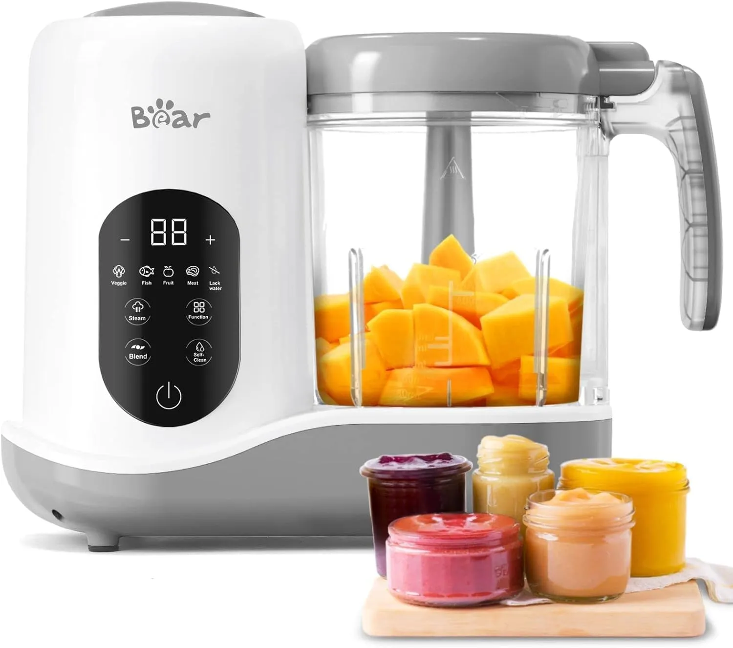 Bear Produttore aliment Cuocipappa Multifunzione,Mixer multifunzionale 7 in 1 per Bébé,Cottura e tritatura automatica,Funzione autopulente,Controllo touchscreen