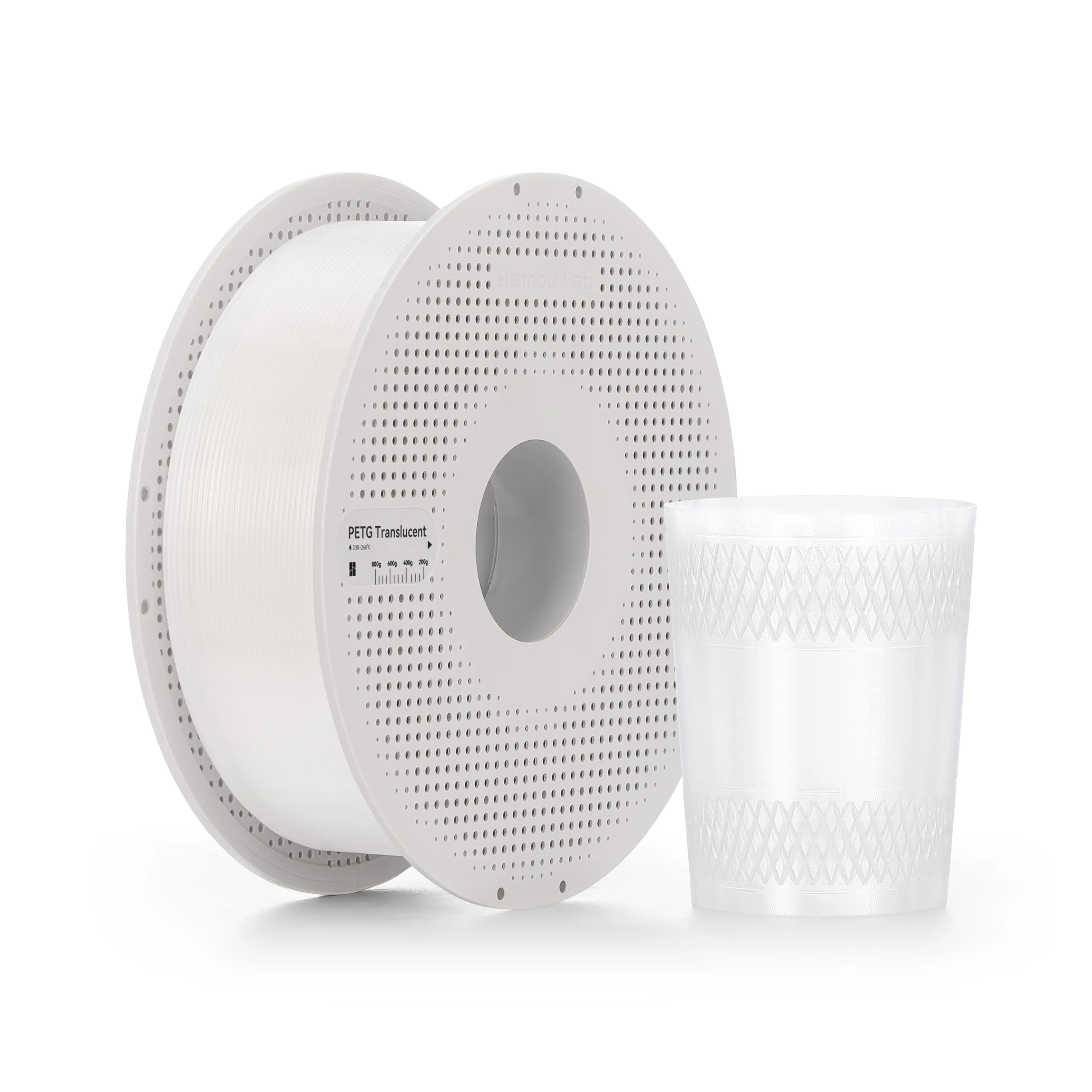 Bambu Lab PETG Translucent – Filamento 3D 1.75 mm, Effetto Traslucido ad Alta Trasmittanza, Resistente UV/Acqua, Parametri 230–260 °C / 65–75 °C, Compatibile AMS/AMS Lite, Bobina, 1kg, Trasparente