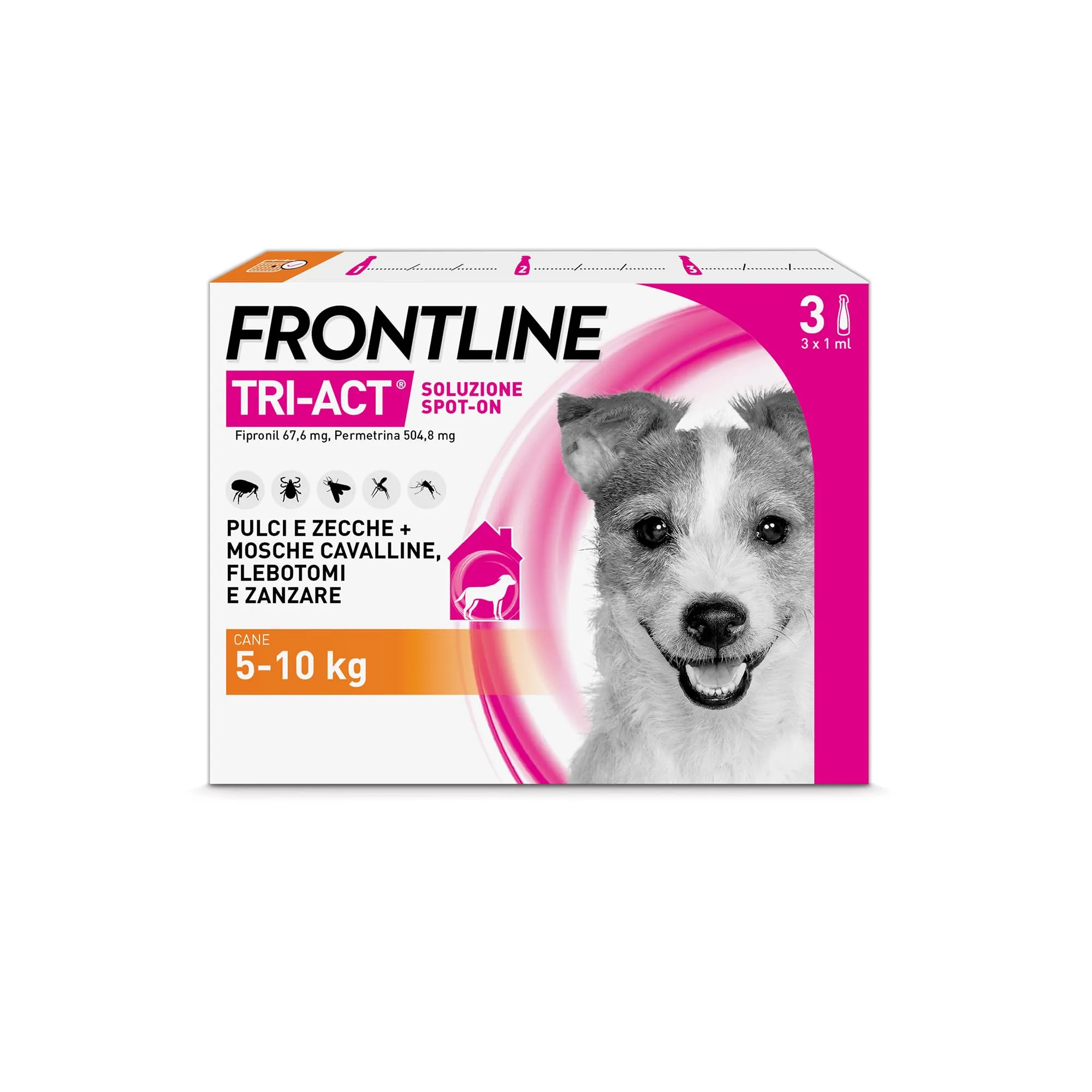 FRONTLINE Triact, 3 Pipette, Cane S (5-10Kg), Antiparassitario per Cani e Cuccioli di Lunga Durata, Protegge il Cane da Pulci, Zecche, Zanzare, Pappataci e Leishmaniosi, Antipulci 3 Pipette
