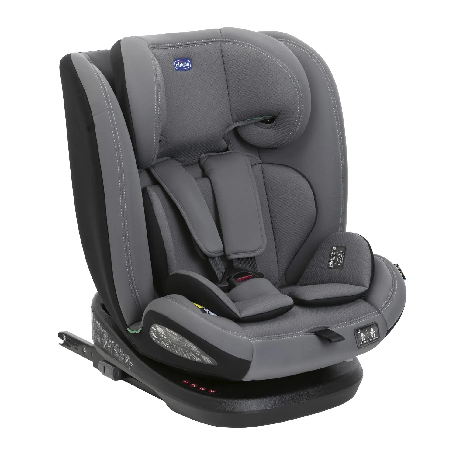 Chicco Seggiolino Auto Mokita I-Size, con sistema Isofix, per bambini di altezza compresa tra 76 e 150 cm, utilizzabile a partire dai 15 mesi, Riduttore incluso, Grigio