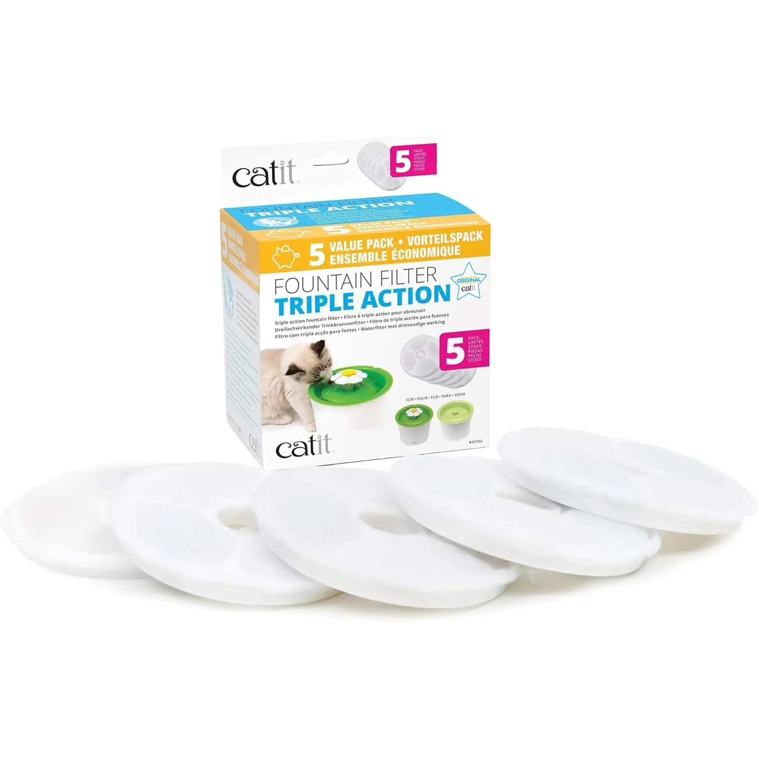 Catit Triple Action Set Filtri per Fontanelle - 5 Pezzi