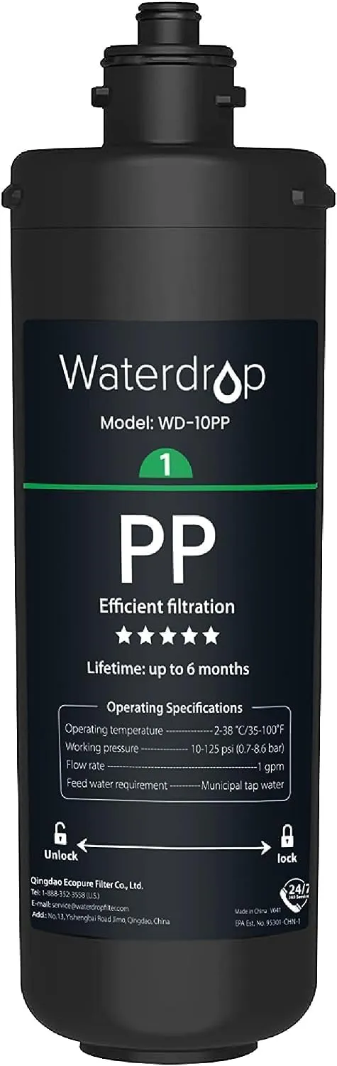 Waterdrop WD-10PP Filtro Acqua Sottolavello, Ricambio per Waterdrop TSA & TSB 3 Stadi Depuratore Acqua Domestico per Sotto Bancone