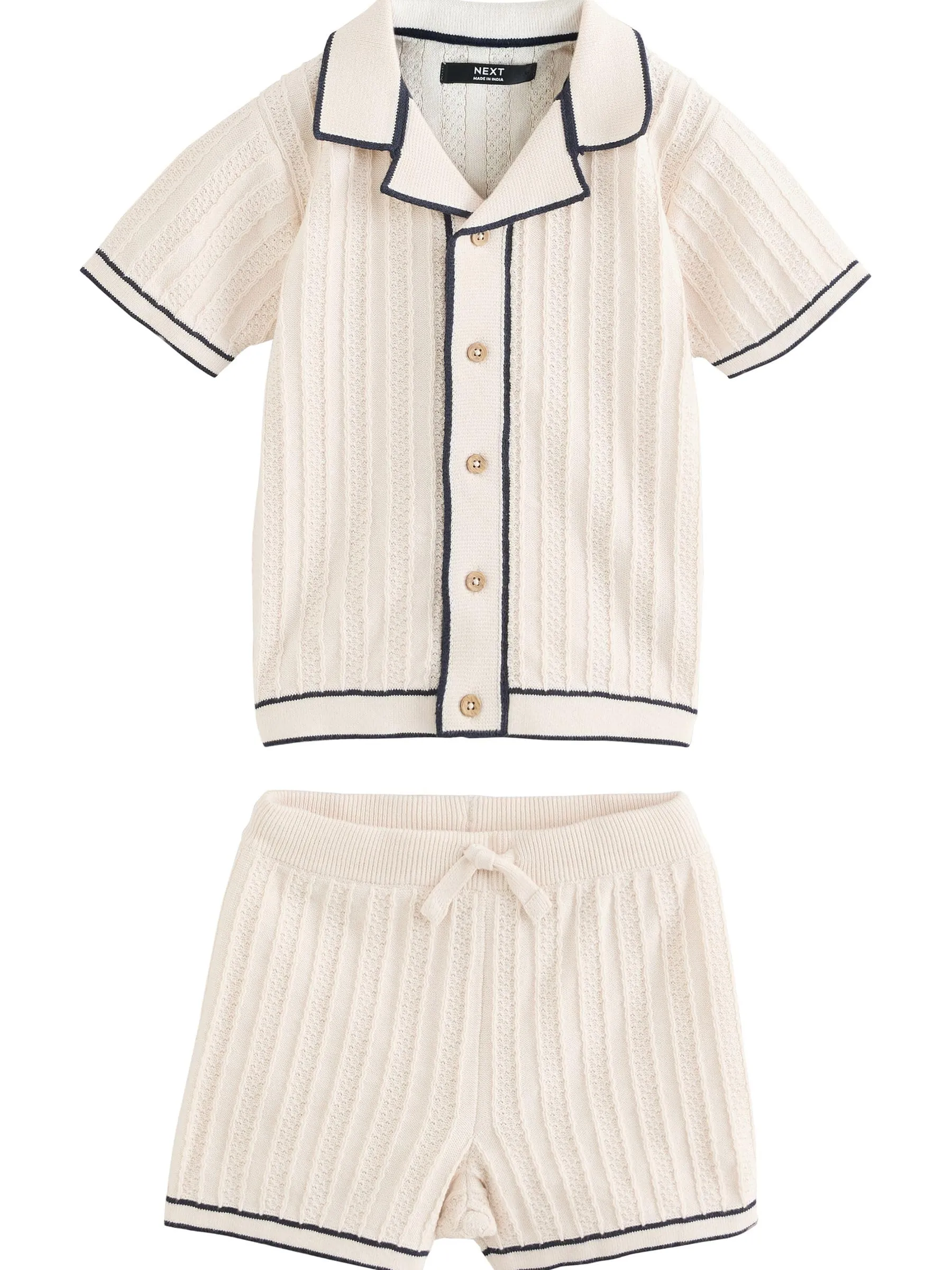 NEXT Ragazzo Completo con polo e shorts in maglia con bottone Ecru 9 Mesi