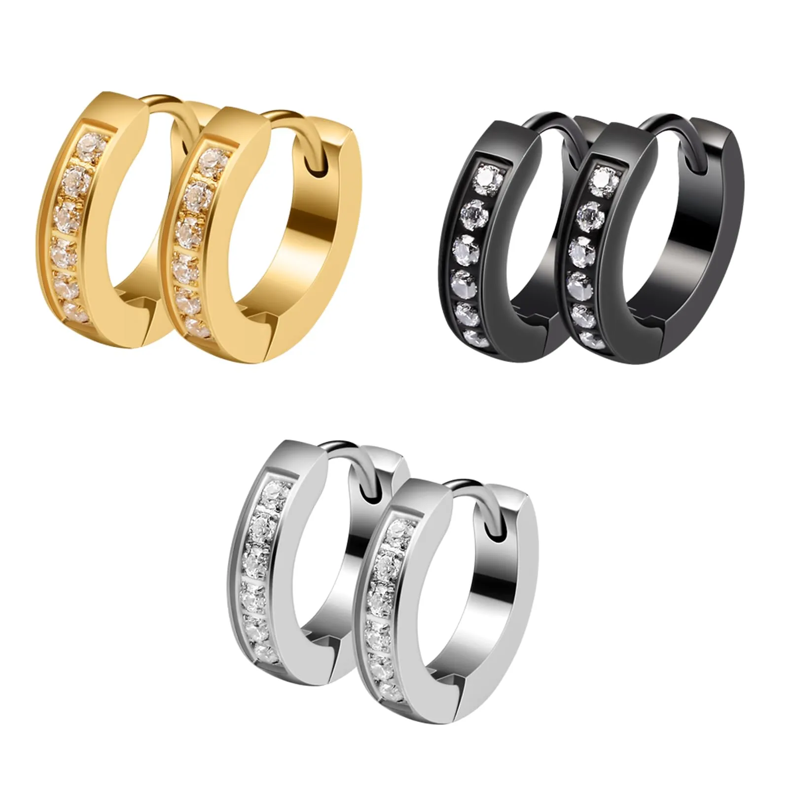 Epoch World 5 Paia Orecchini Cerchio per Uomo Donna Acciaio Inossidabile Orecchini Uomo Cerchio Orecchini Donna Cerchio Piccoli Orecchini a Cerchio Donna Brillanti Orecchini Diamanti Argento Nero Oro