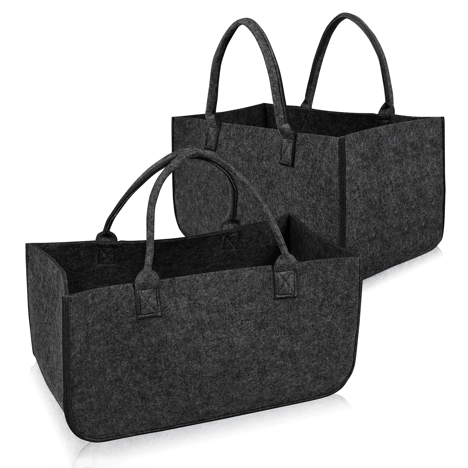 Aufun Borsa in feltro, 2 pezzi Borsa portalegna Cesta con Manico Pieghevole, borse in feltro per la spesa, Cesta per Legna per la conservazione di legno, giornali (50 x 25 x 25 cm, Grigio scuro)