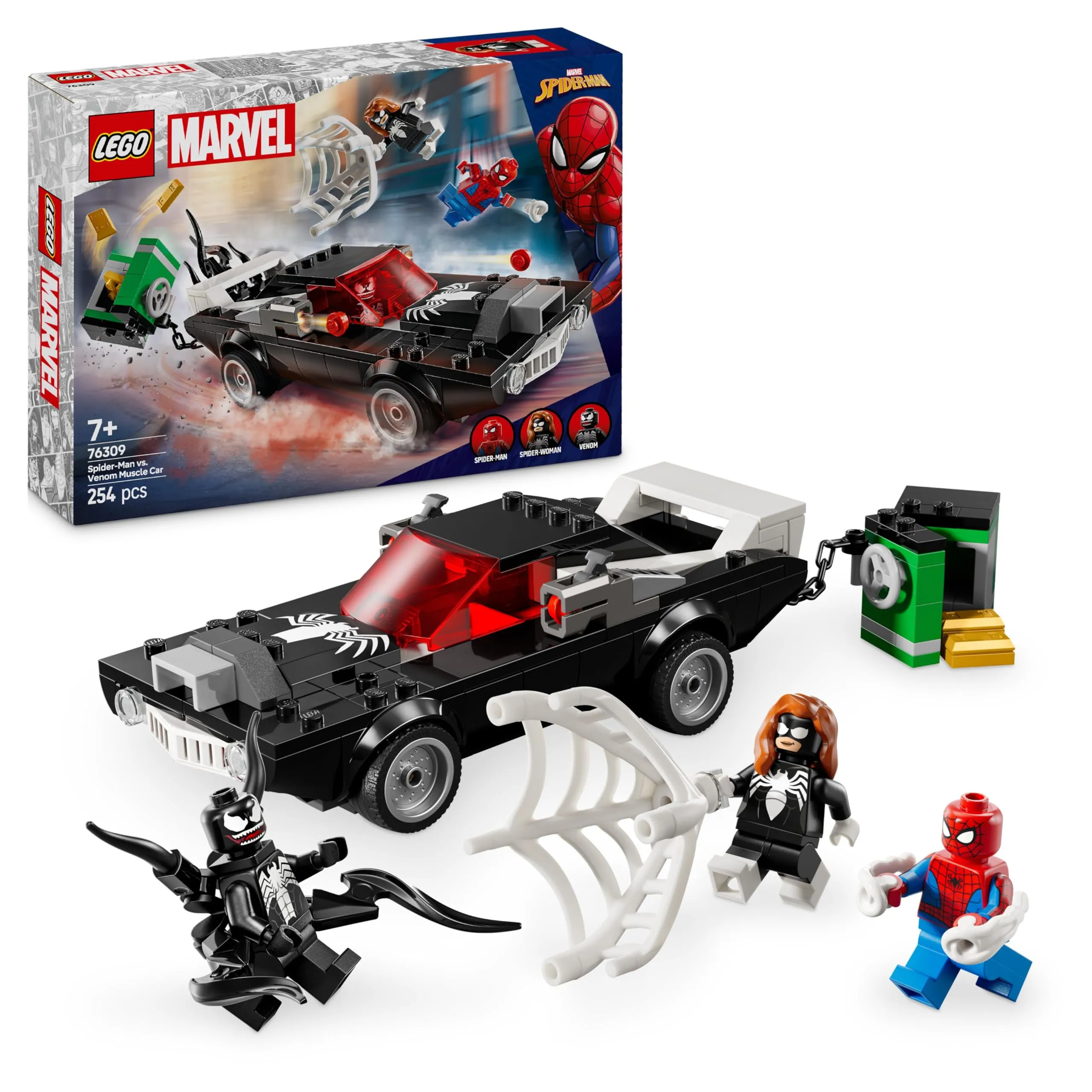 LEGO Marvel Spider-Man Contro Muscle Car di Venom - Macchina Giocattolo da Costruire con 3 Minifigure, Fan dei Supereroi, dei Veicoli e dei Modelli di Auto 76309, da 7 Anni
