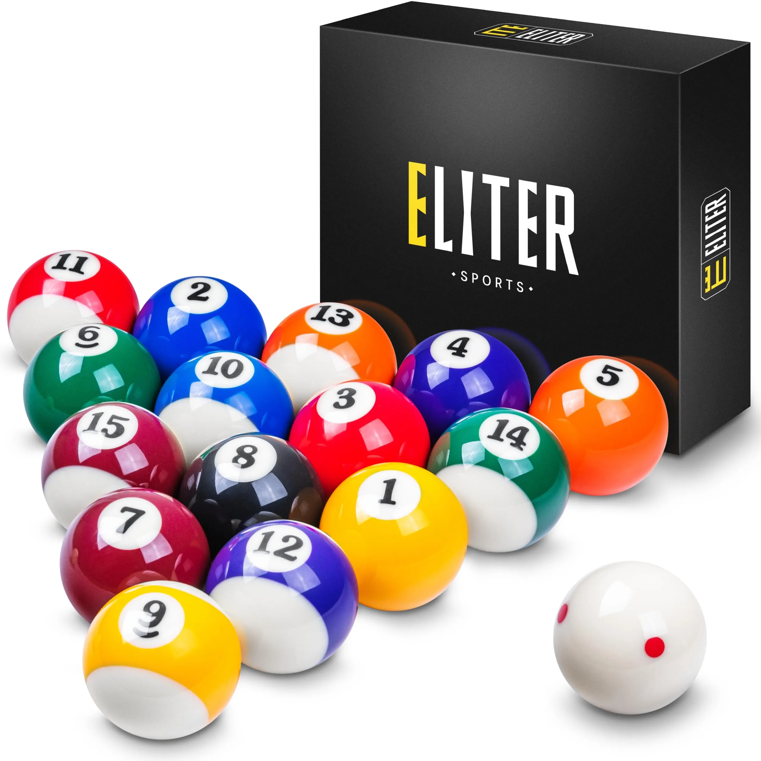 ELITER SPORTS ® - Set completo di palle da biliardo americane in resina pura di qualità 5A - 16 palle biliardo ufficiali di 57,2 mm per la competizione e il divertimento.