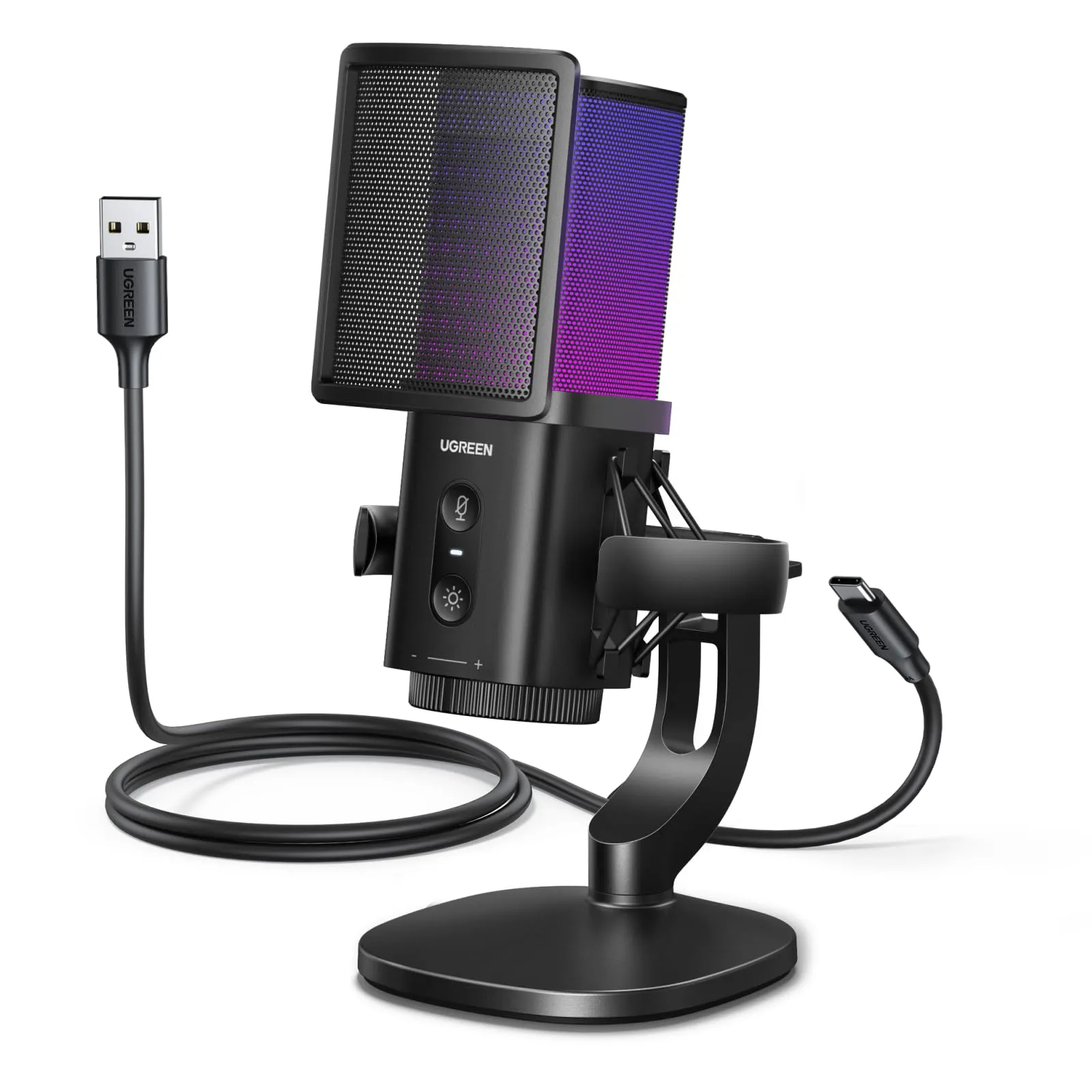 UGREEN Microfono Gaming USB con Effetti di Illuminazione RGB 24bit 96kHz Riduzione del Rumore DSP Adatto Per la Registrazione il Gioco Lo Streaming Live e i Podcast Compatibile con PS5 PS4 Laptop