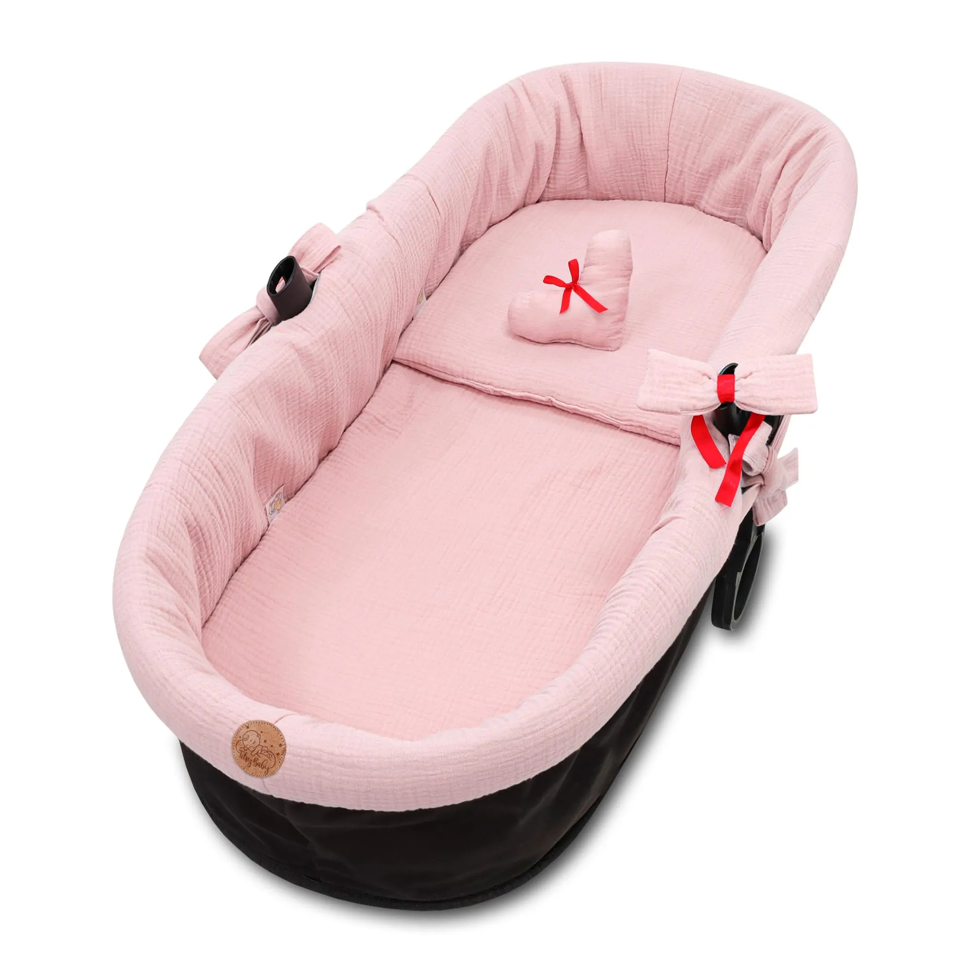 Accessori per passeggino carrozzina mussola neonato Inserto navicella - set 3 pezzi con nido cuscino e materassino cotone morbido inserto Rosa