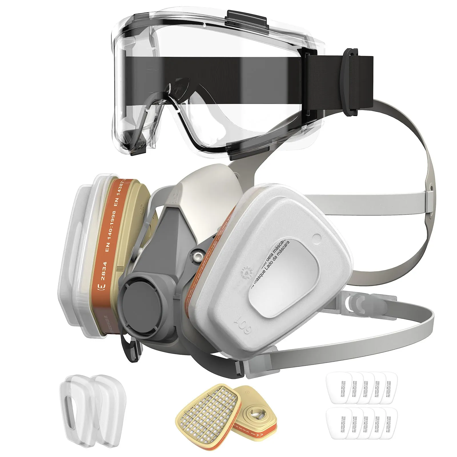 AIMAX Maschera Respiratoria con Filtro A1P2 e Occhiali Protettivi, Antipolvere e Antigas Riutilizzabile per Verniciatura, Saldatura, Spruzzatura, Levigatura, con Filtri di Ricambio