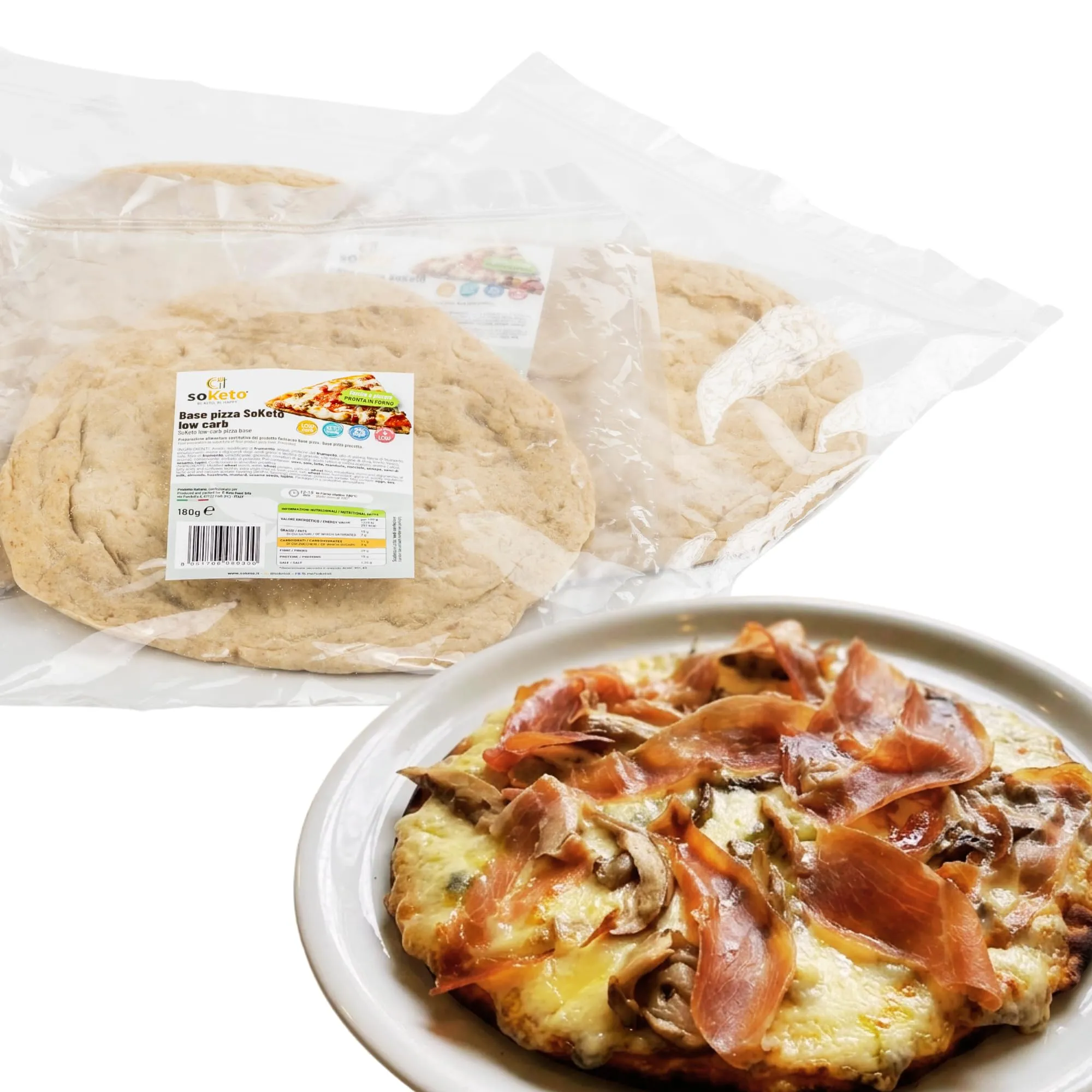 Pizza Keto Low Carb 180 gr - Base tonda per Pizza Cheto Dieta Cheto e Low Carb