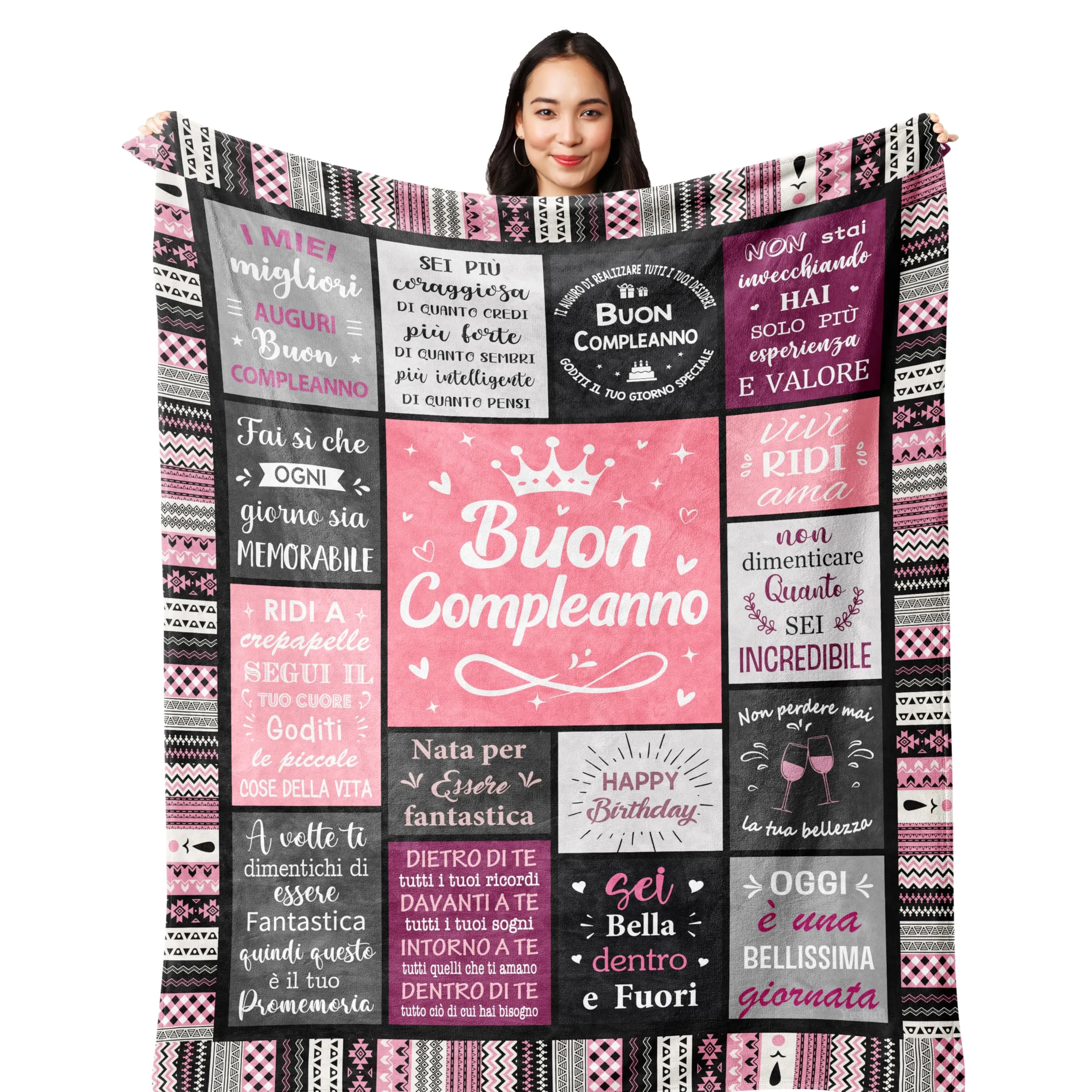 Yesbird Regalo Donna Compleanno, Regalo Migliore Amica Compleanno, Happy Birthday, Regalo di Compleanno Mamma/Figlia/Sorella/Ragazza/Moglie/Nonna, Idee Regalo Donna Compleanno Utile Coperta 130X150CM