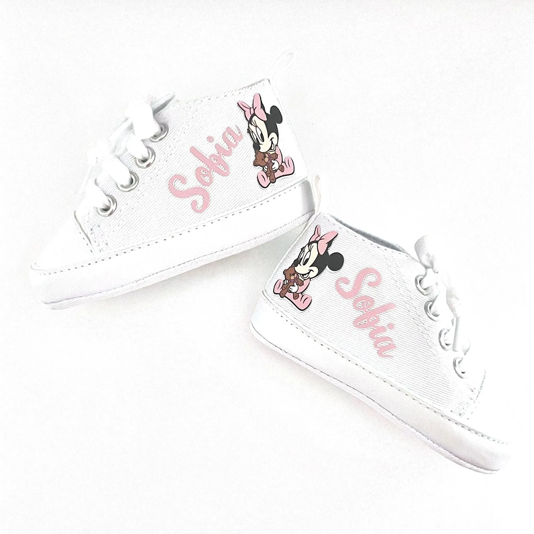 Scarpine Neonato, Scarpette Personalizzate con Nome, Scarpe da Culla con Stampa (Topolina, 6-9 mesi)