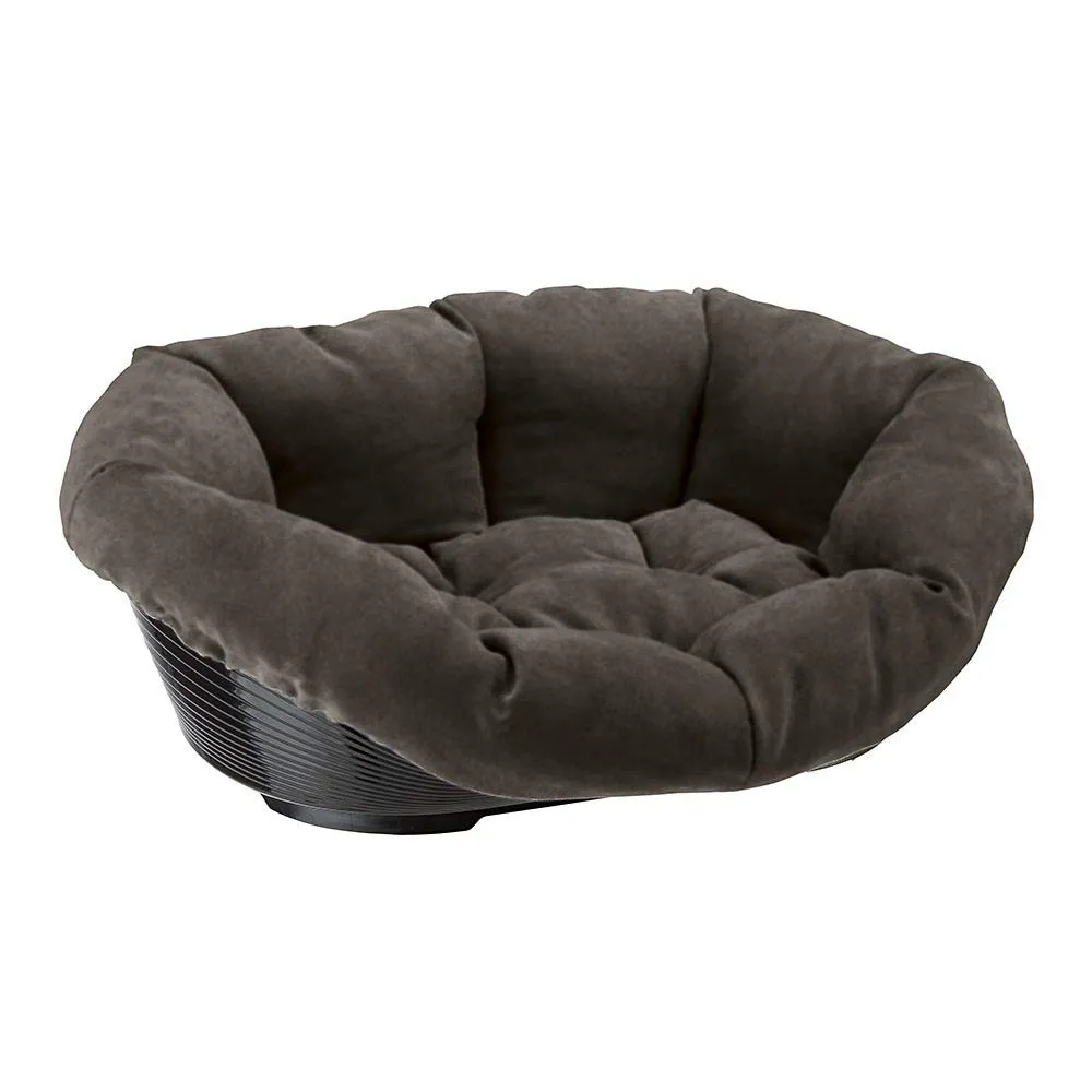 Ferplast Cuccia Cane e Gatto con Cuscino SOFA' PRESTIGE 2 in Velluto, Lavabile, Lettino per Cani Gatti da Interno Imbottito, Cesta in Plastica, Fondo Forato Antiscivolo, 52 x 39 x h 21 cm, Grigio