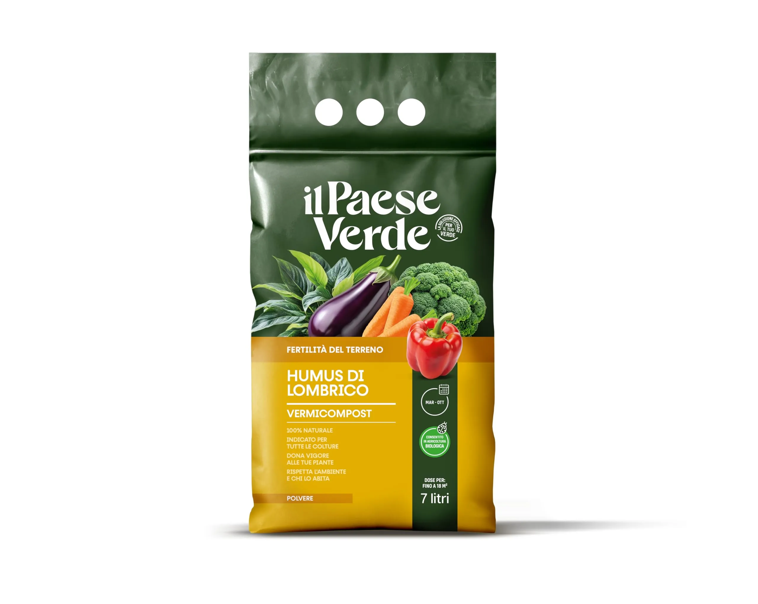 Il Paese Verde Humus Di Lombrico 7L - 50mq Fertilizzante Naturale e Organico Per Piante – Aumenta la Fertilità e Migliora la Struttura del tuo Terreno - Prodotto Consentito In Agricoltura Biologica