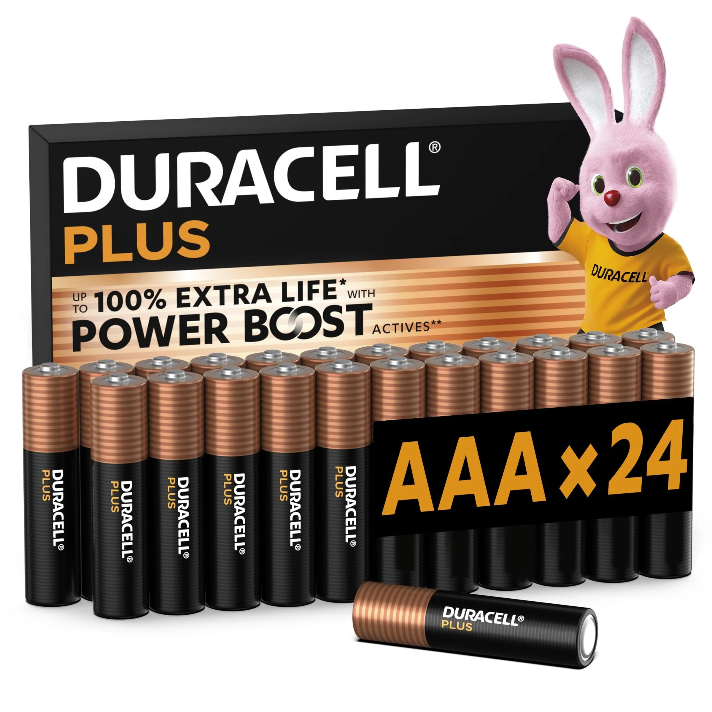 DURACELL Batterie Plus AAA (Confezione da 24) – Batterie Alcaline da 1,5 V – Fino al 100% di durata extra con Attivi POWER BOOST – Affidabilità per i dispositivi di utilizzo quotidiano - MN2400