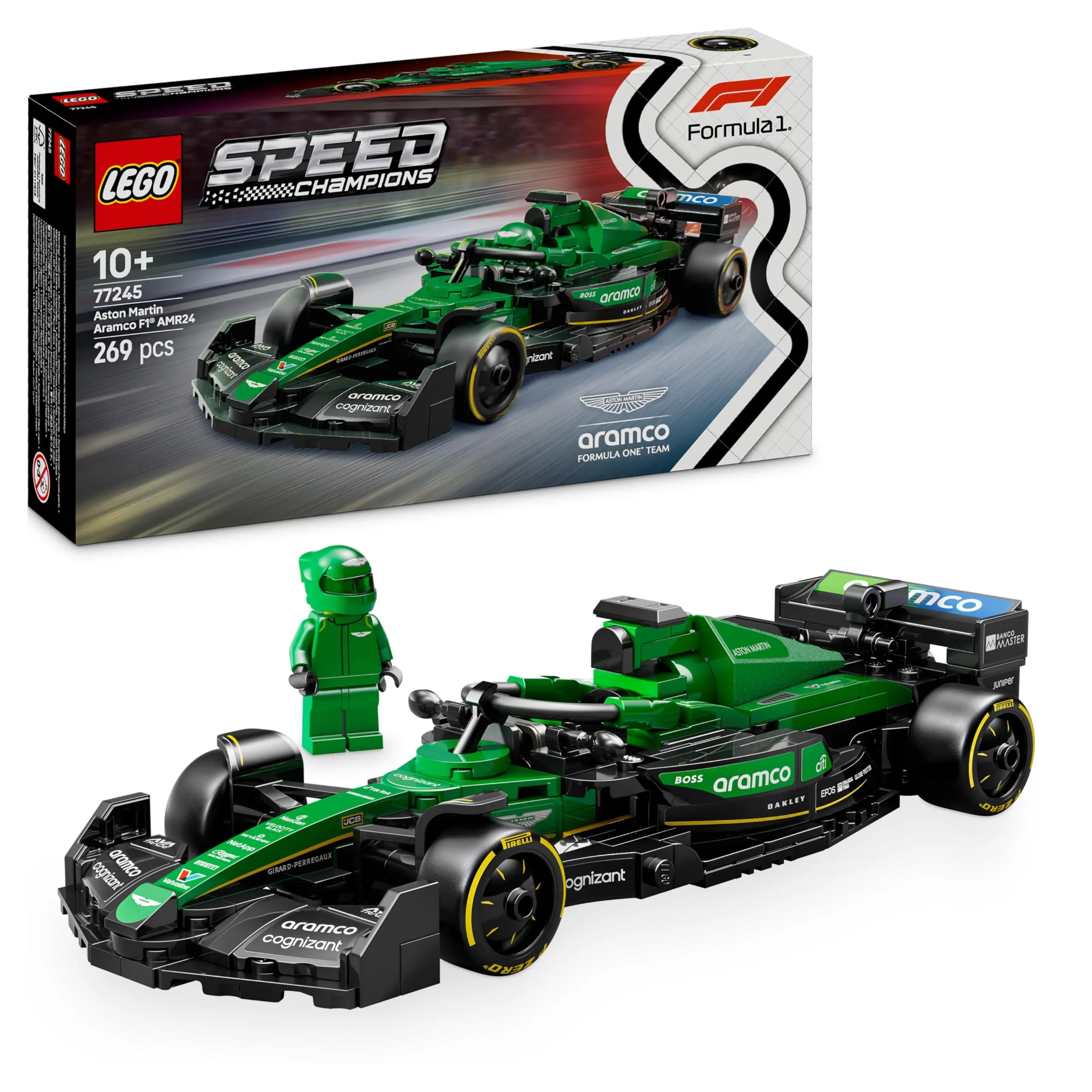 LEGO Speed Champions Auto da Corsa Aston Martin Aramco F1 AMR24 - Regalo Festa del Papà - Macchina Giocattolo con Minifigure - Modello per Bambini da 10 Anni o per Adulti Fan della Formula 1-77245