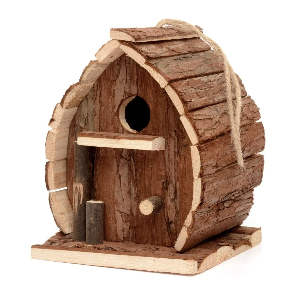 CKB LTD Casetta per uccelli in legno da appendere, rustica, naturale e resistente alle intemperie, ideale per giardino, esterno, albero o balcone