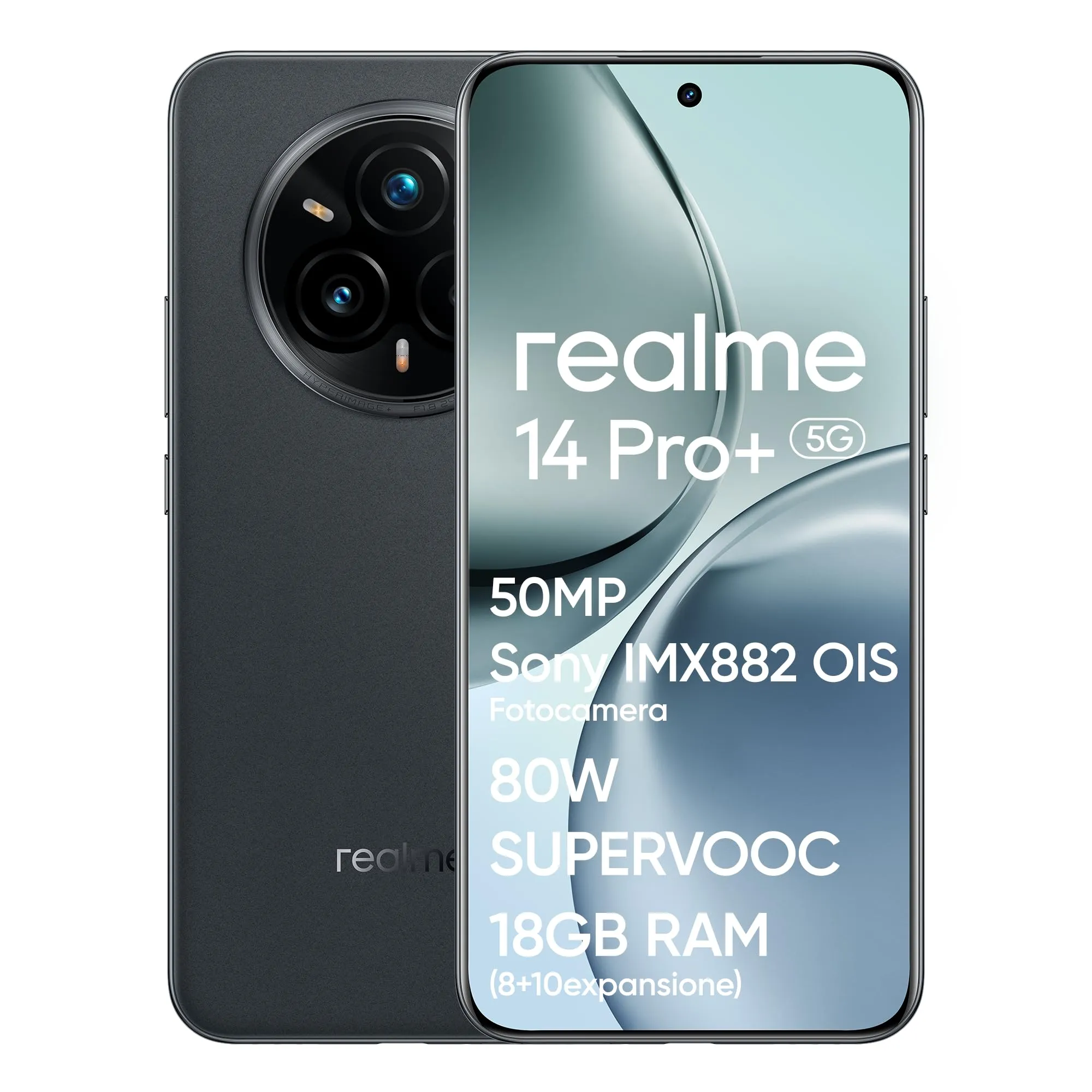realme 14 Pro+ 5G Smartphone, 8+256GB, Fotocamera Sony IMX896 OIS 50MP, Snapdragon® 7s Gen 3, Display Quad-Curve Senza Cornici, Batteria 5260mAh, Ricarica Rapida 80W SUPERVOOC, Grey