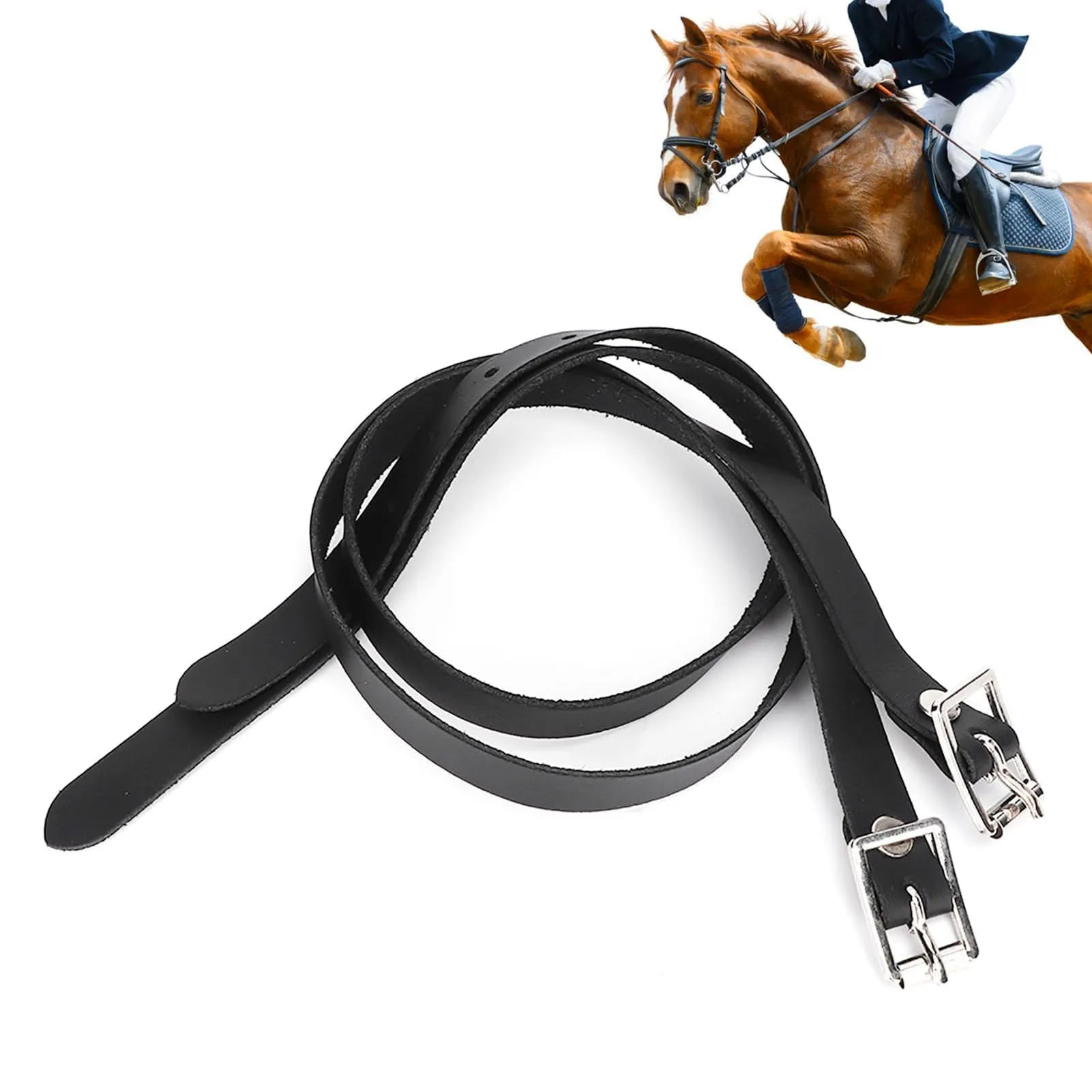 Agatige Speroni in Pelle, 2 Pezzi Cinghie per Speroni Inglesi per Cavalli, Cinturini per speroni in Pelle con Fibbia in Acciaio Inossidabile, 50 cm/19,7 Pollici Nero
