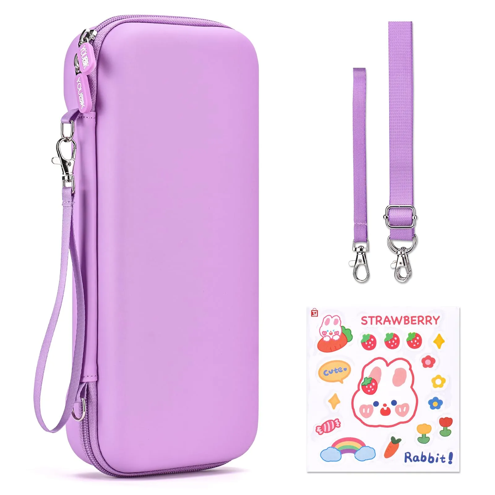 Younik Switch 2 Custodia Compatibile con NS Switch 2 (2025), Custodia con 19 Slot per Schede di Gioco, Accessori per Switch 2 Tracolla, Cinturino da Polso e Adesivi (Viola)