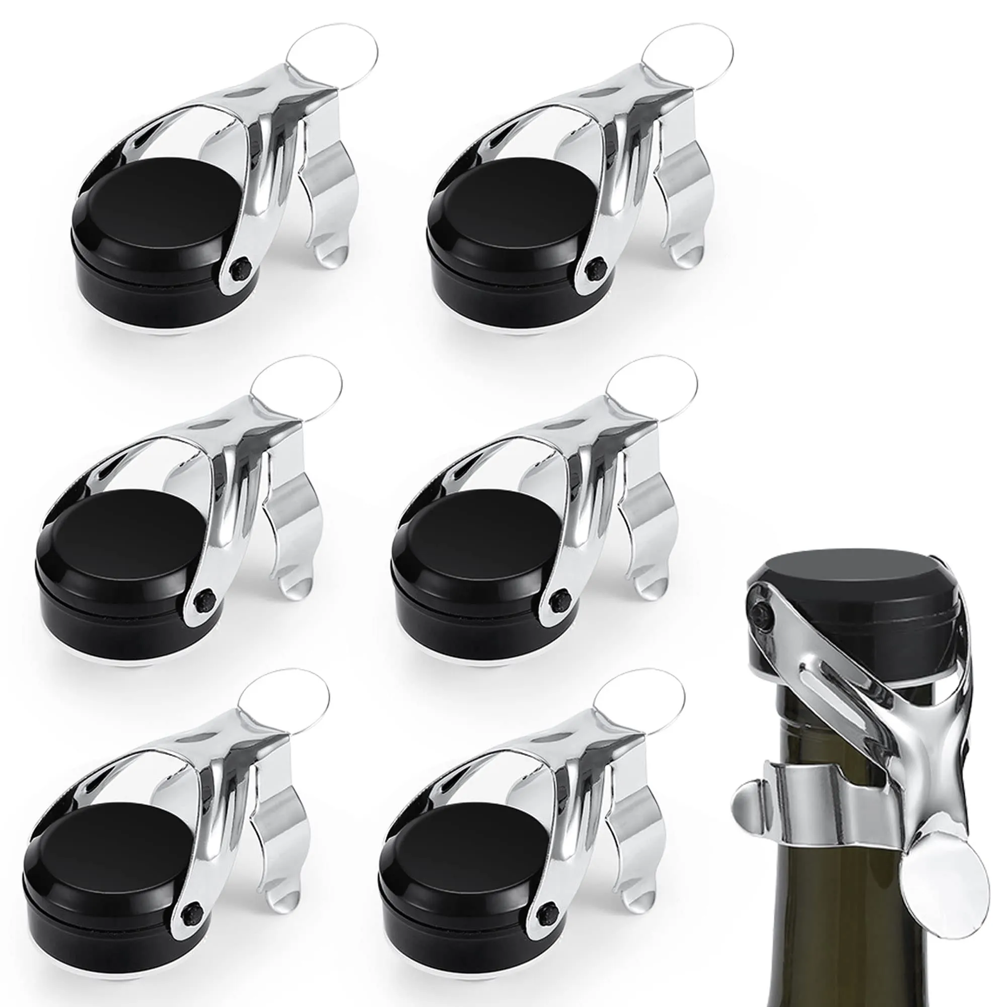 Gimars 6 Tappi per Bottiglie Vino Spumante,Tappi in Acciaio Inossidabile Tappo Professionale Riutilizzabile da Vino,Tappi Ermetici per Sigillare Bottiglie di Vini Frizzanti Champagne Prosecco