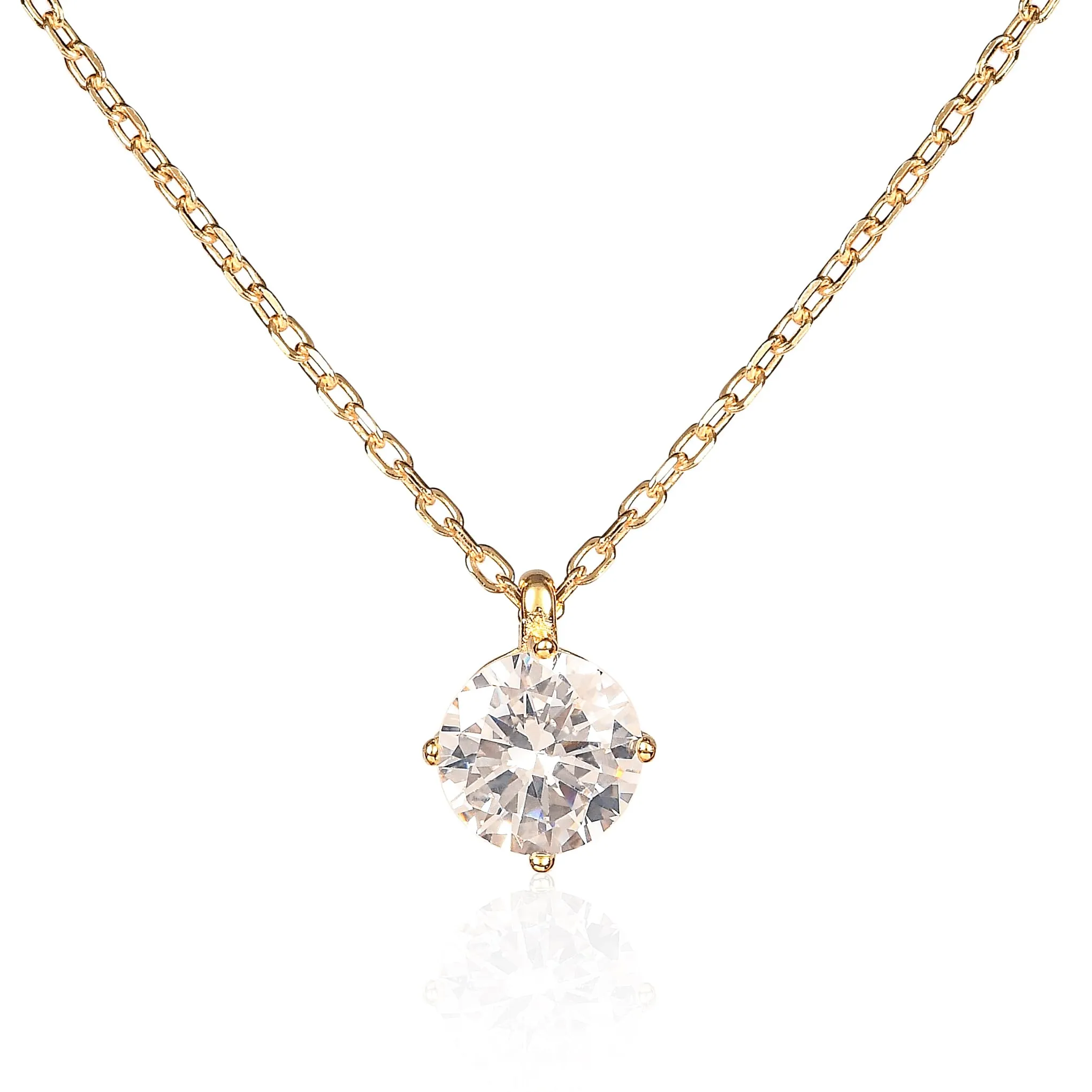Namana Collana con Ciondolo Punto Luce in Oro per Donna e Adolescente, Pietra Rotonda in Zirconia, Semplice Collana Sottile in Argento Sterling 925 Placcato Oro Giallo