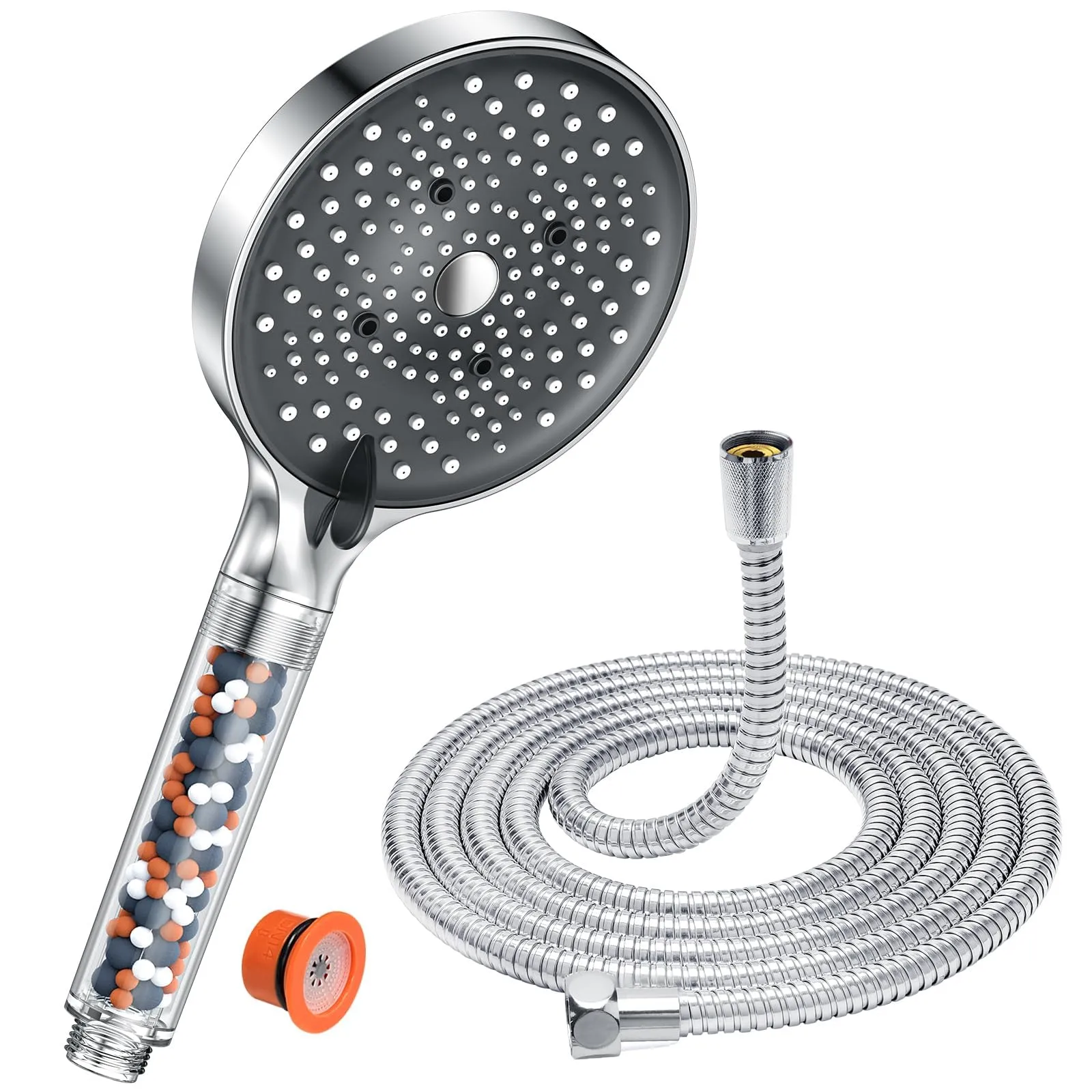 Soffione doccia con tubo 1,6M, Soffione doccia con anticalcare, YEAUPE PRO Soffione doccia alta pressione risparmio idrico, soffione doccia grande (130 mm) con 6 tipi di getto, cromato