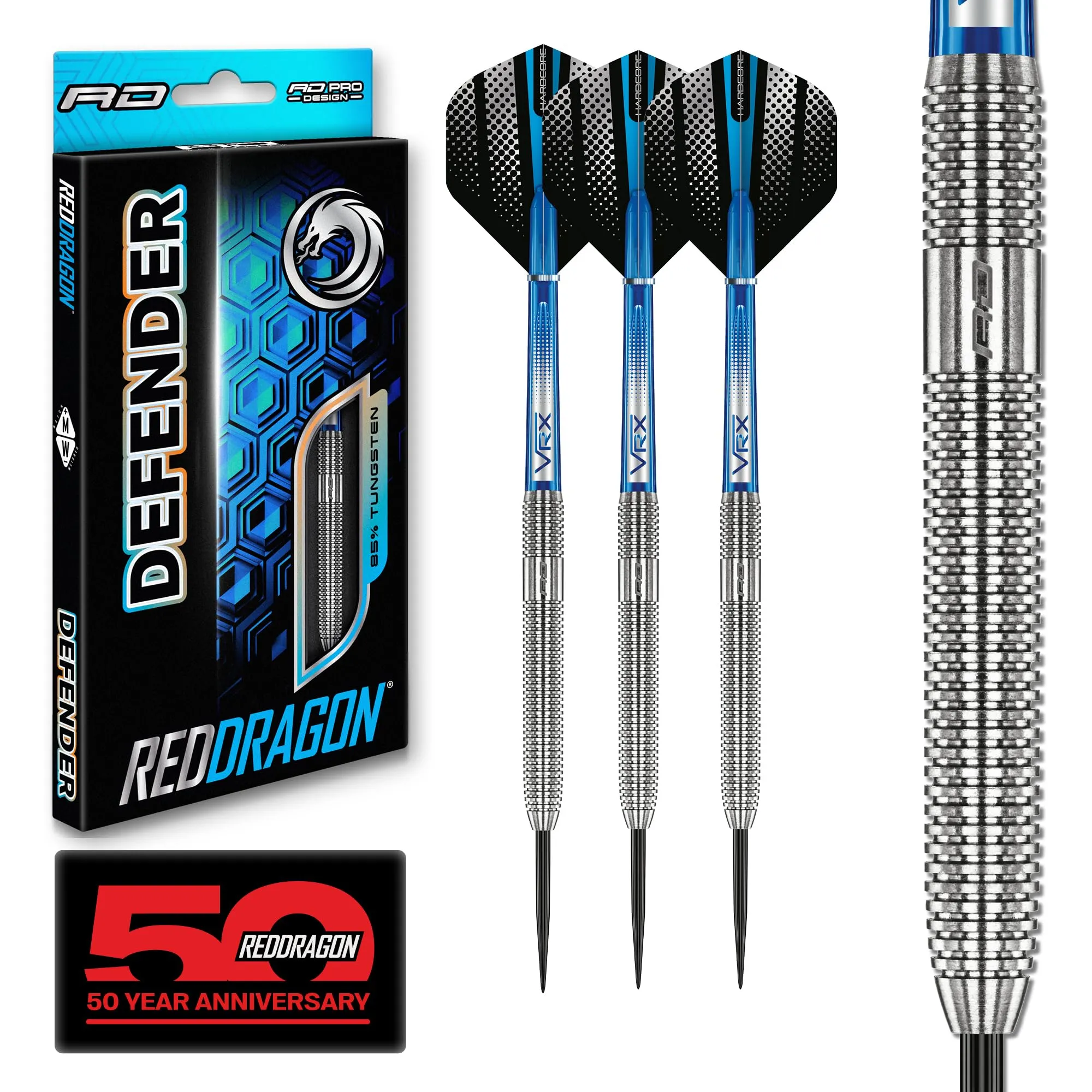 RED DRAGON Defenders 24 Gram Tungsten Professional Darts Set with Flights And Shafts (Stems)