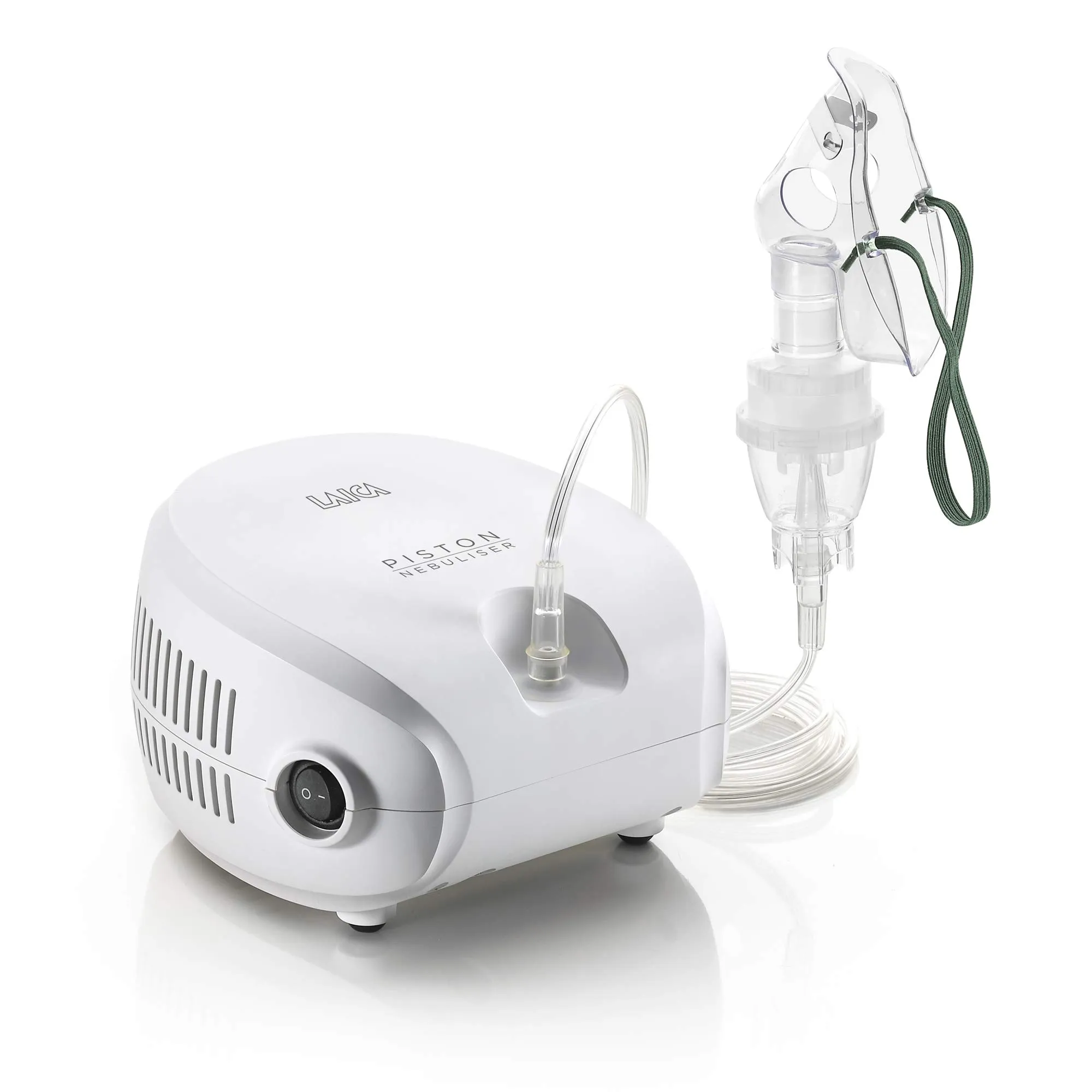 LAICA Aerosol a Pistone NE2014 – Nebulizzatore per Aerosolterapia a Nebulizzazione Fine con Maschere Adulto e Pediatrica, Ampolla Regolabile, Boccaglio, Forcella Nasale e 5 Filtri