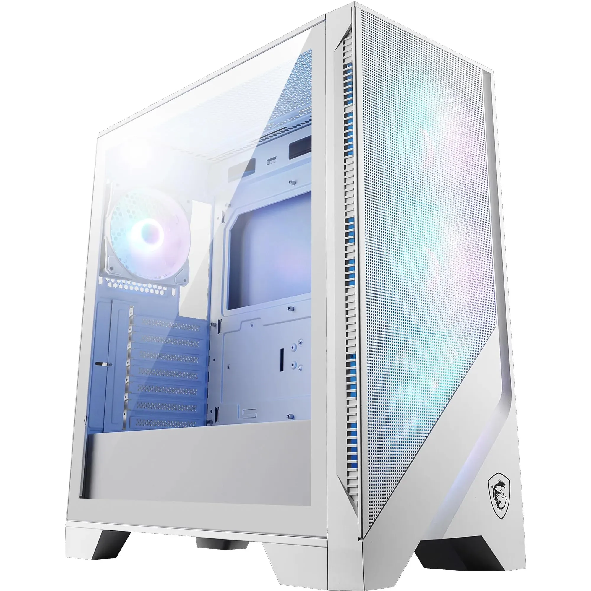 MSI MAG FORGE 320R AIRFLOW WHITE Mid-Tower PC Case - Capacità ATX, supporto GPU RTX 40, ventole ARGB, filtri antipolvere magnetici, vetro temperato, scheda di controllo 1-6 ARGB, USB 3.2 Gen 1 Type-A