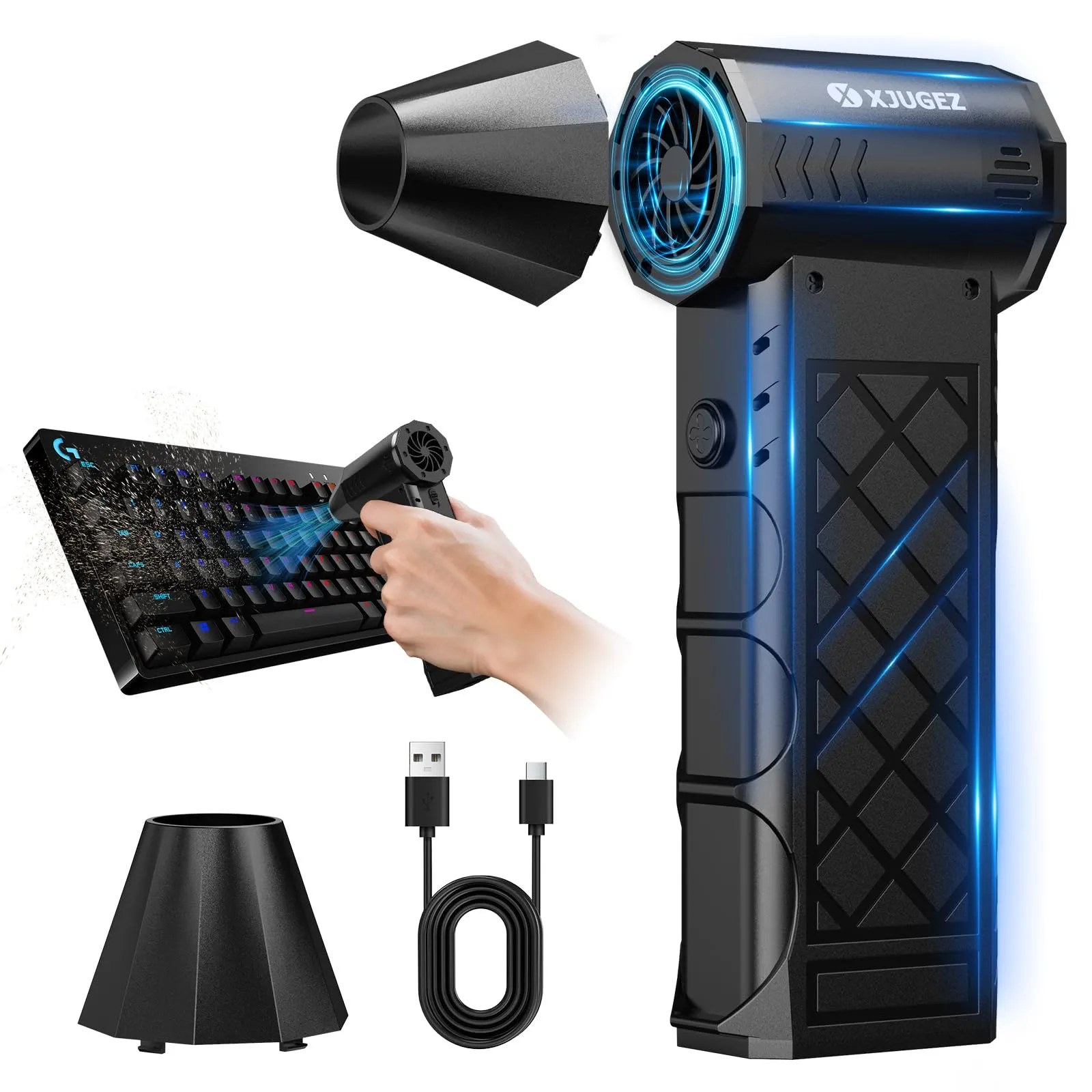 XJUGEZ Aria Compressa Elettrico,4 Velocità Elettrico Rimuovi Polvere,Mini Soffiatore a Batteria Portatile come Bomboletta Aria Compressa,130000RPM Air Duster per PC,Tastiera,Auto -Diamond