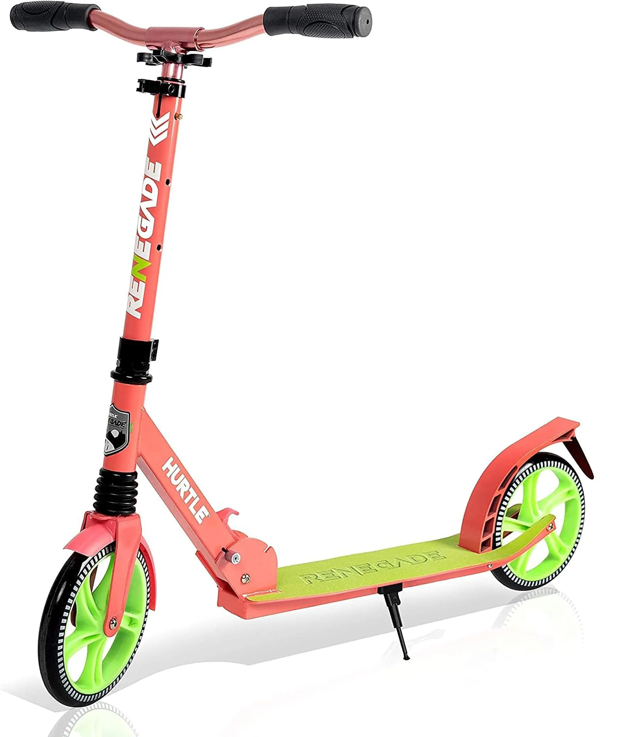 Hurtle Renegade Monopattino a 2 Ruote per Bambini, Adolescenti e Adulti - Manubrio a T Regolabile, Pedana in Lega Antiscivolo, Pieghevole e Portatile con Tracolla
