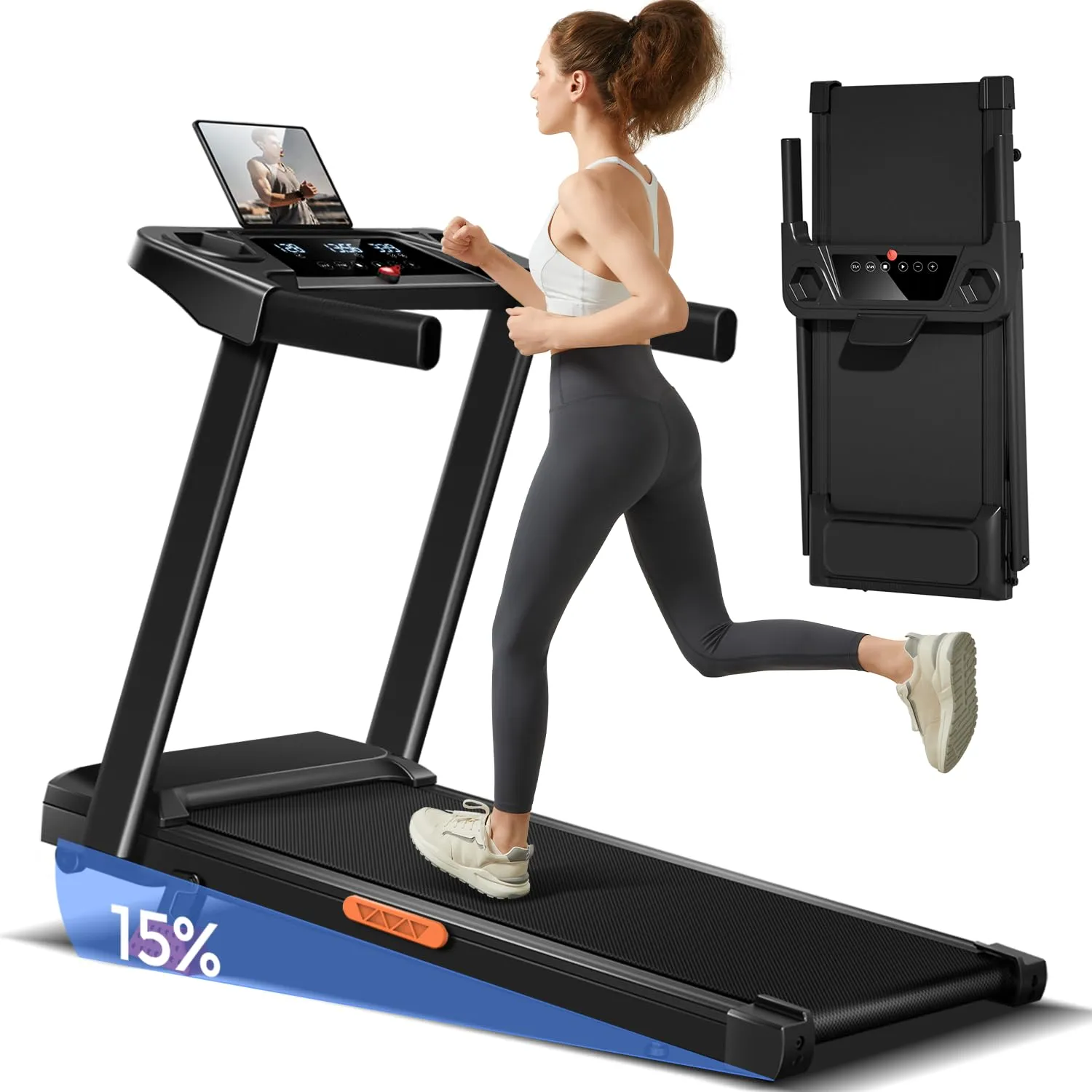 LONTEK Tapis Roulant Salvaspazio con Inclinazione 15%, Tapis Roulant Elettrico 12KM/H, Tapirulan Pieghevole da Casa con Motore da 3.0 HP e Display LED, Carico Massimo 136KG