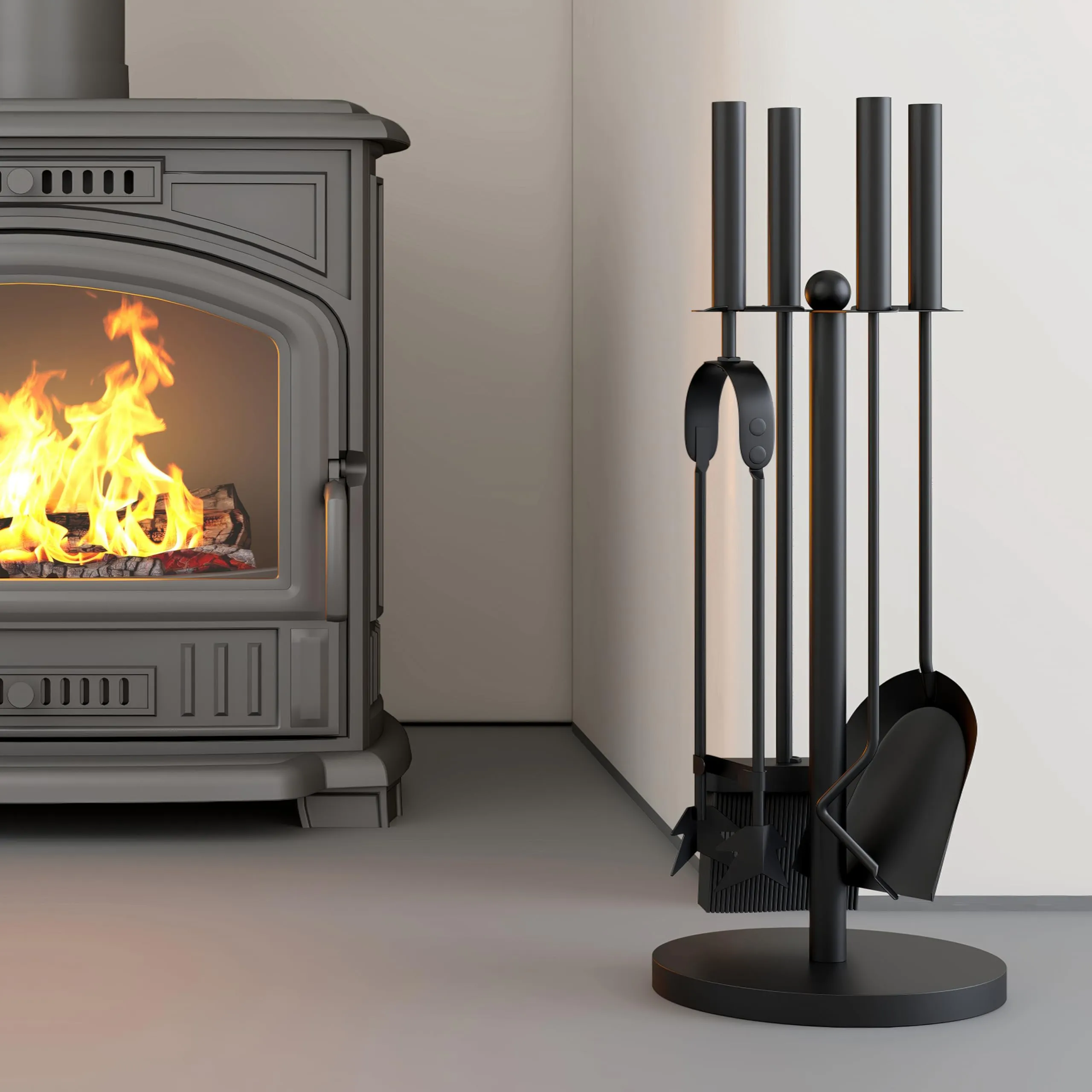 Kingson Set di accessori per caminetto, 5 pezzi, diametro 20 x 48 cm, accessori per bruciatori a legna, kit completo di attrezzi per la manutenzione del caminetto