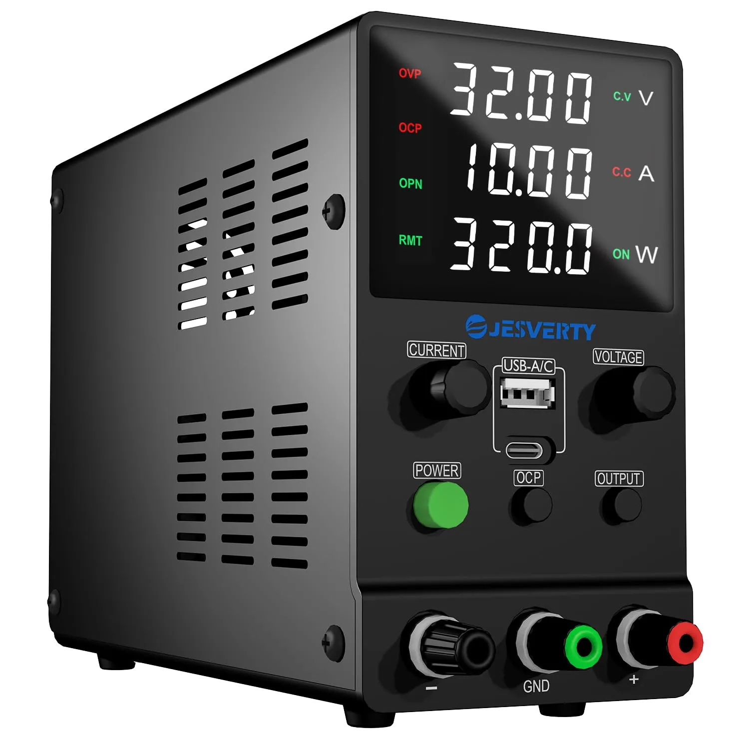 Alimentatore CC variabile, alimentatore da banco regolabile a commutazione 0-30V 0-10A con ricarica rapida USB e Type-C da 20W, manopola encoder, interruttore di uscita,display LED a 4 cifre SPS-3010M
