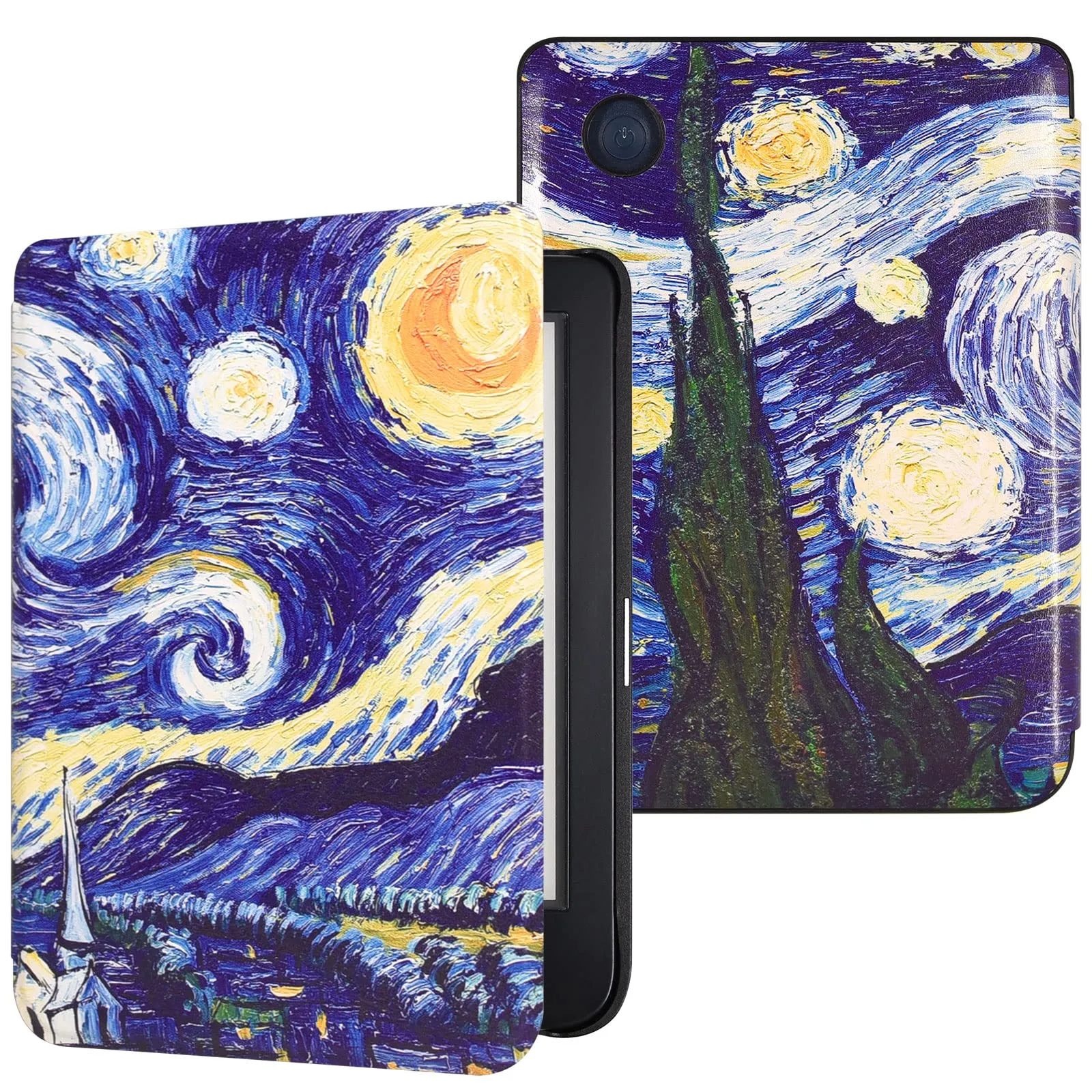 DMluna Custodia per Kobo Clara Colour/Clara BW/Clara 2E, Tolino Shine Colour/Shine 5/4 - Cover Protettiva Funzione Auto Wake/Sleep - Pelle Sintetica Premium, Antigraffio, Anticaduta, Notte Stellata
