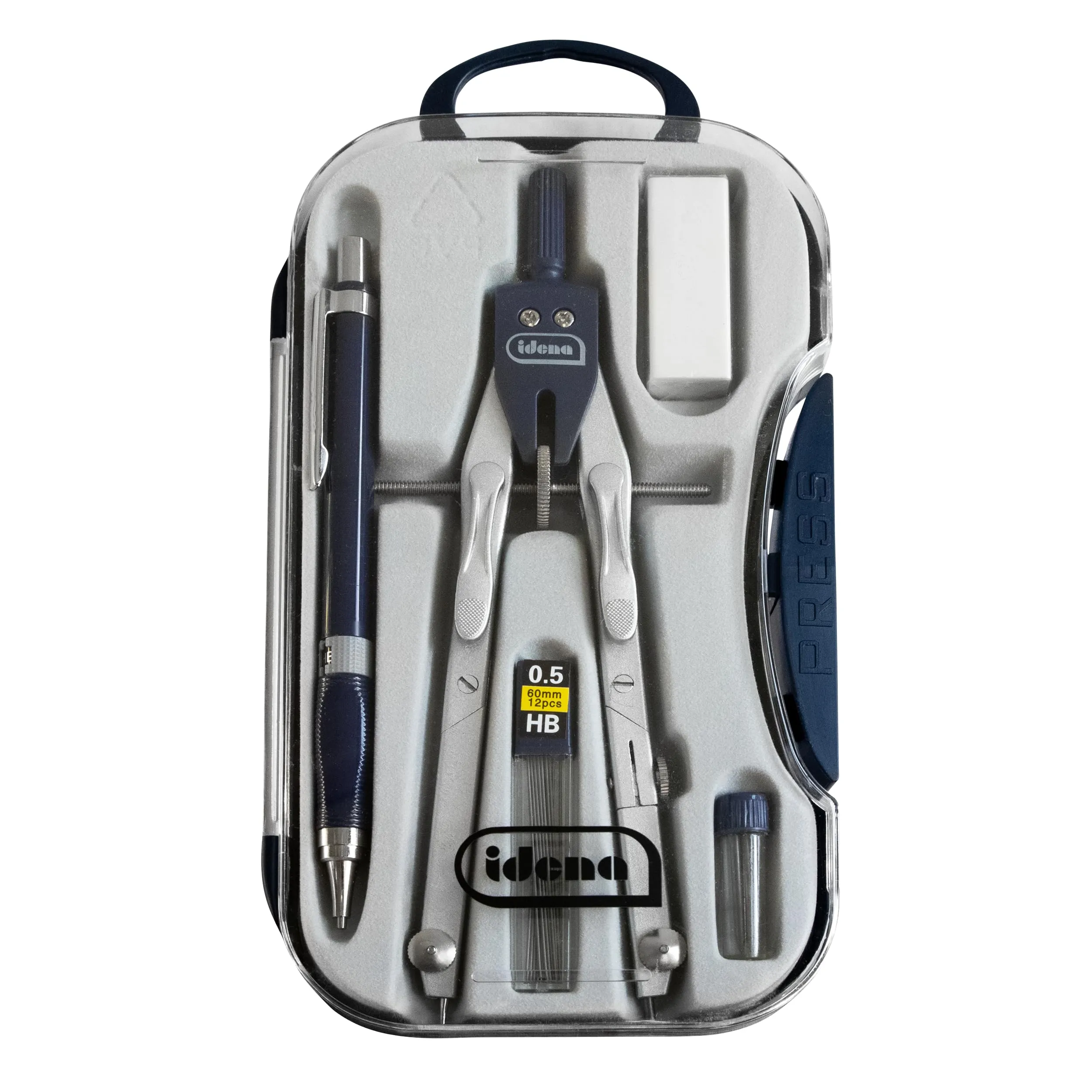 Idena 20065 - Set Compasso, 5 pezzi, con mina di ricambio, matita meccanica, mina di ricambio (HB), gomma, 1 set