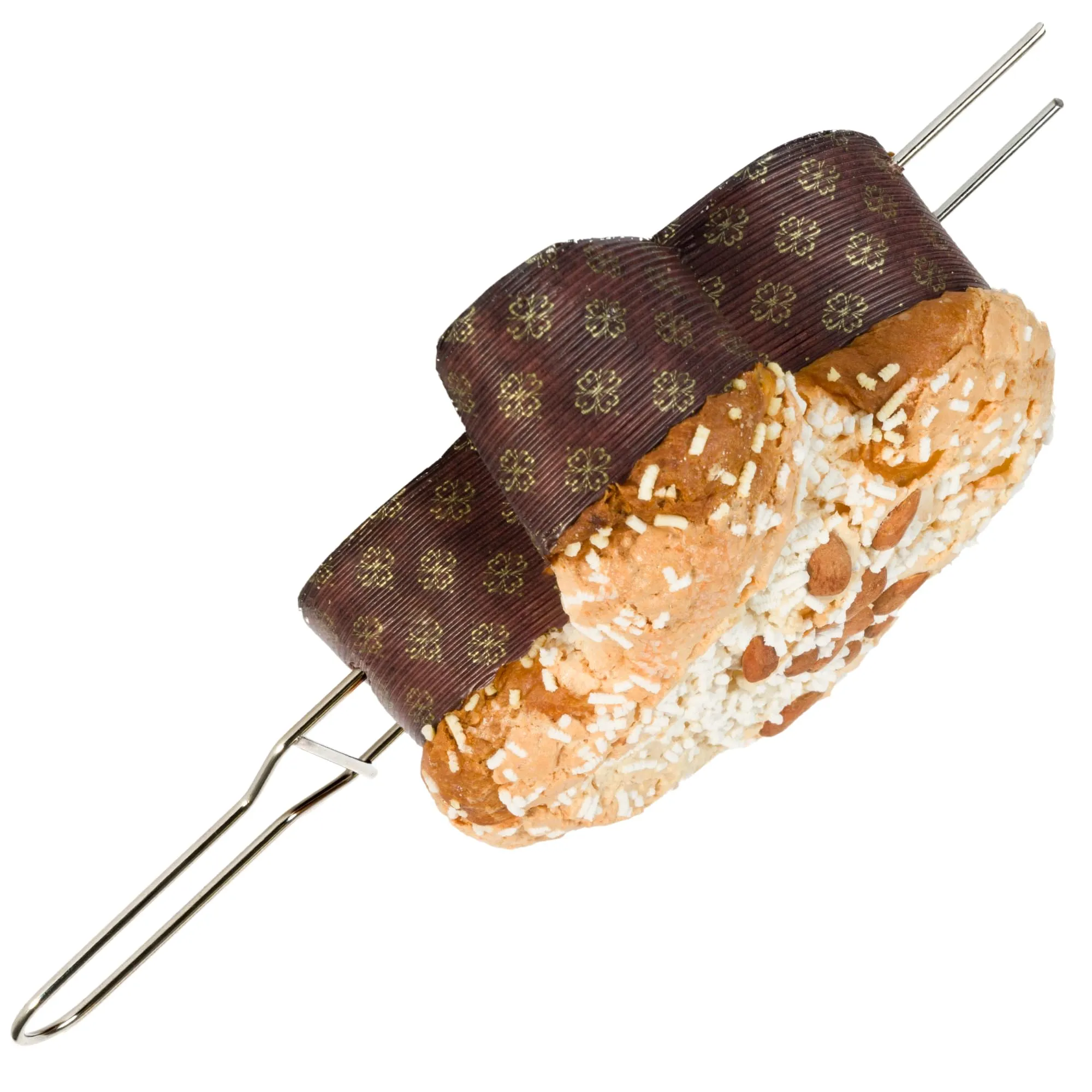 FAH - Spillone per Panettone, Colomba e altri Lievitati fino a 1 kg (Lunghezza 40 cm), in Acciaio Inox, Facile da Usare, Forchetta per Panettone e Colomba con Tappi di Sicurezza