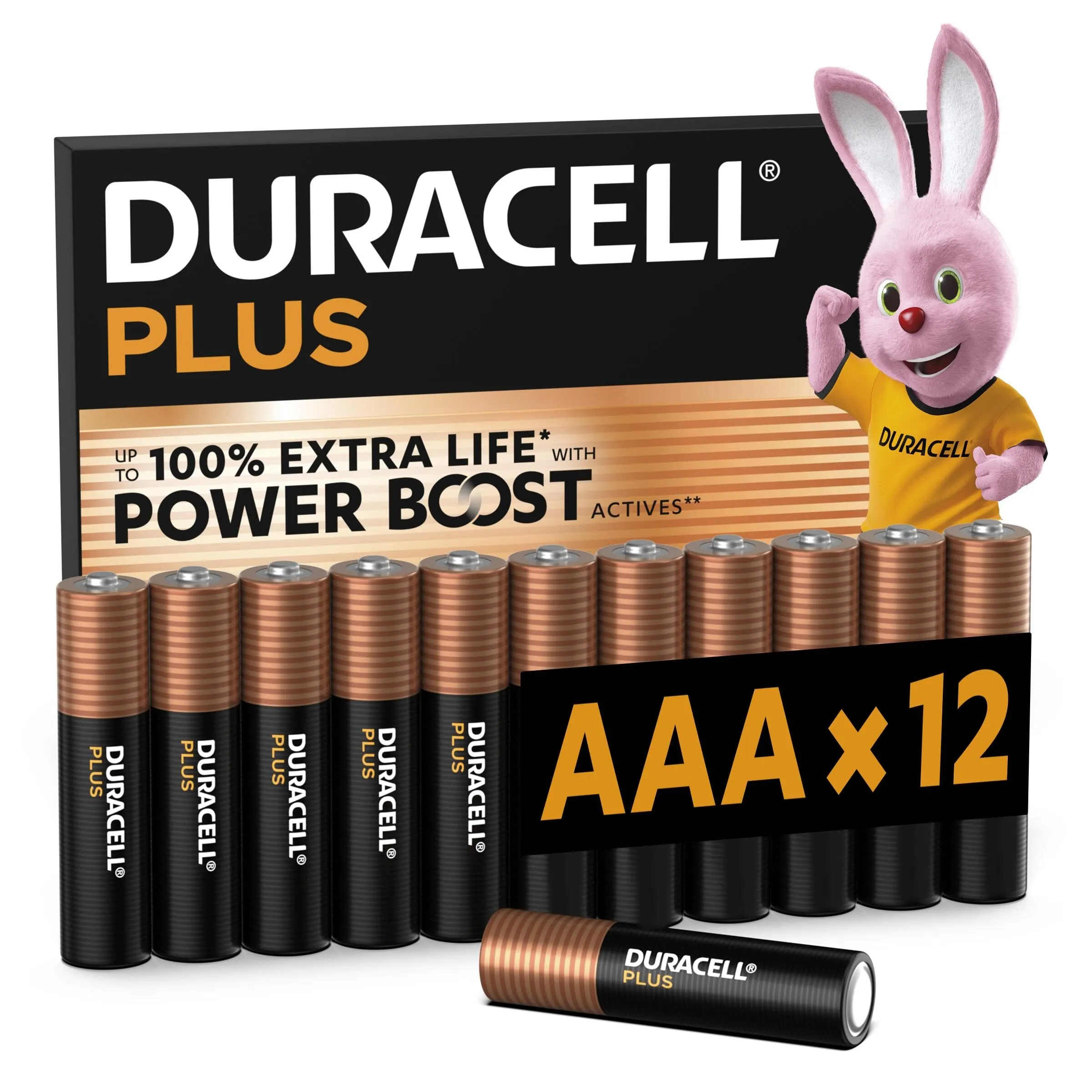 DURACELL Batterie Plus AAA (Confezione da 12) – Batterie Alcaline da 1,5 V – Fino al 100% di durata extra con Attivi POWER BOOST – Affidabilità per i dispositivi di utilizzo quotidiano - MN2400