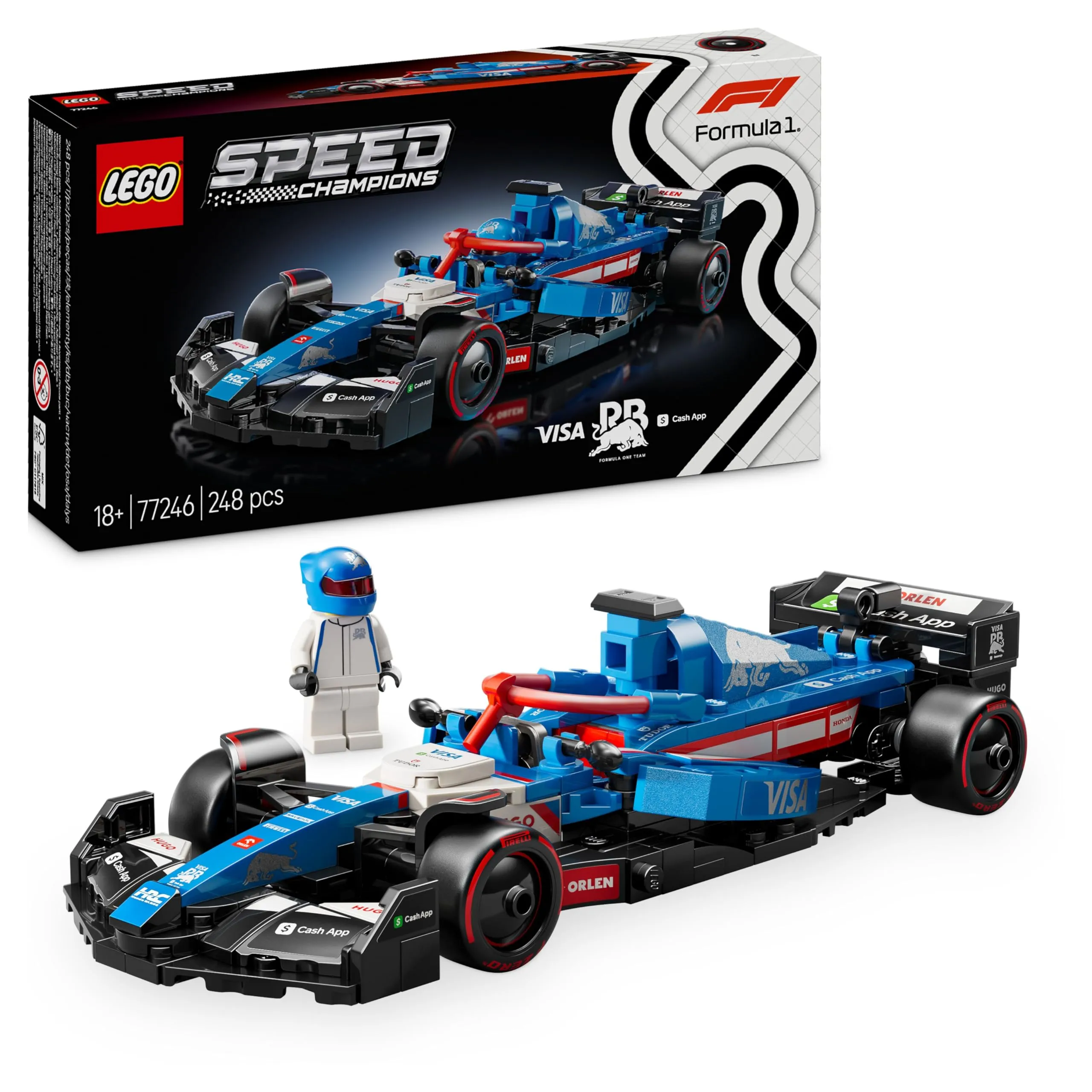 LEGO Speed Champions Auto da Corsa F1 Visa Cash App RB VCARB 01, Regalo Festa del Papà per Adulti Fan dell'Automobilismo, Modello di Macchina con Minifigure del Pilota di Formula 1-77246