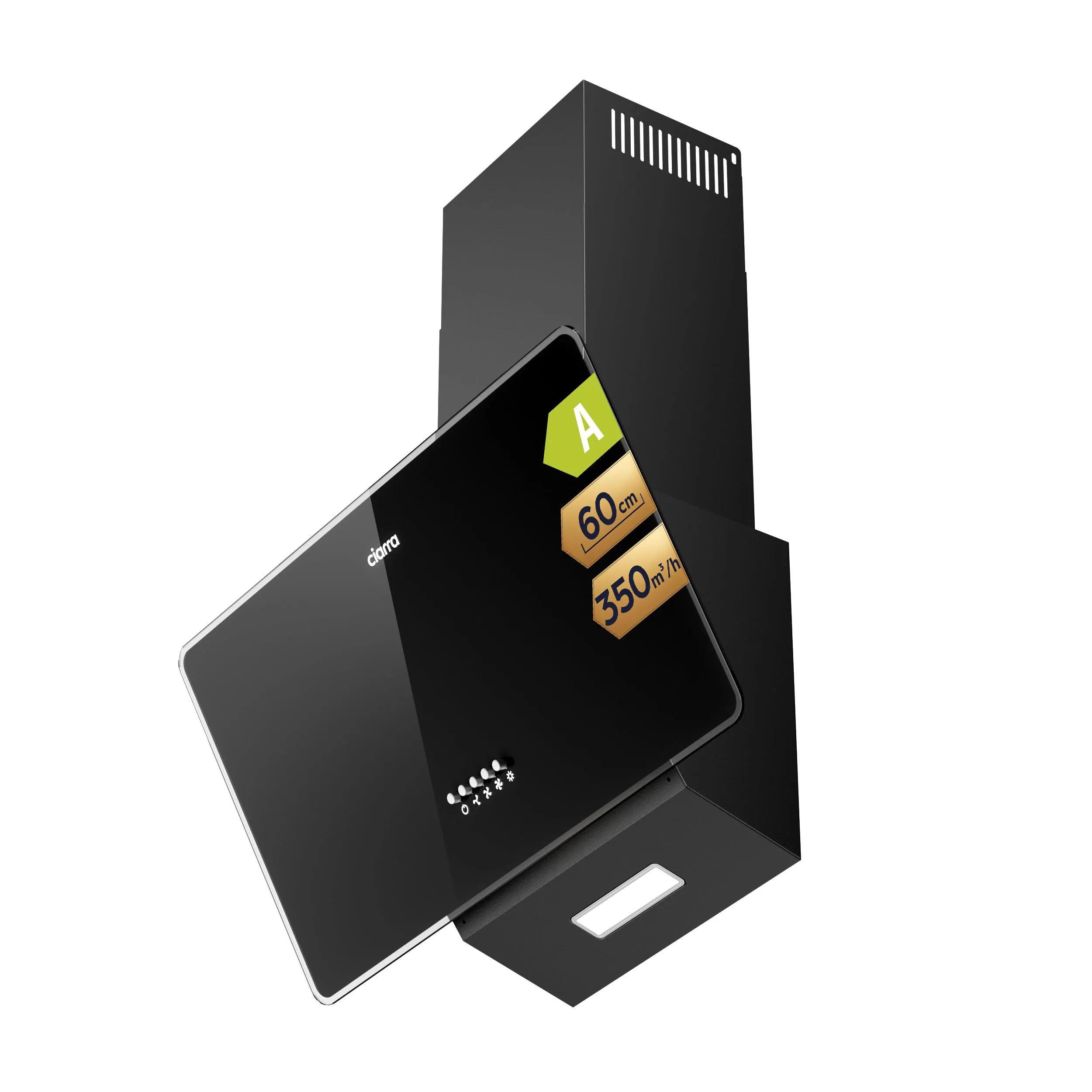 CIARRA CAB6750 Classe A Cappa Aspirante Inclinata 60cm 350m³/h 3 livelli Evacuazione Esterna/Ricircolo Interno Illuminazione LED Filtro Nero