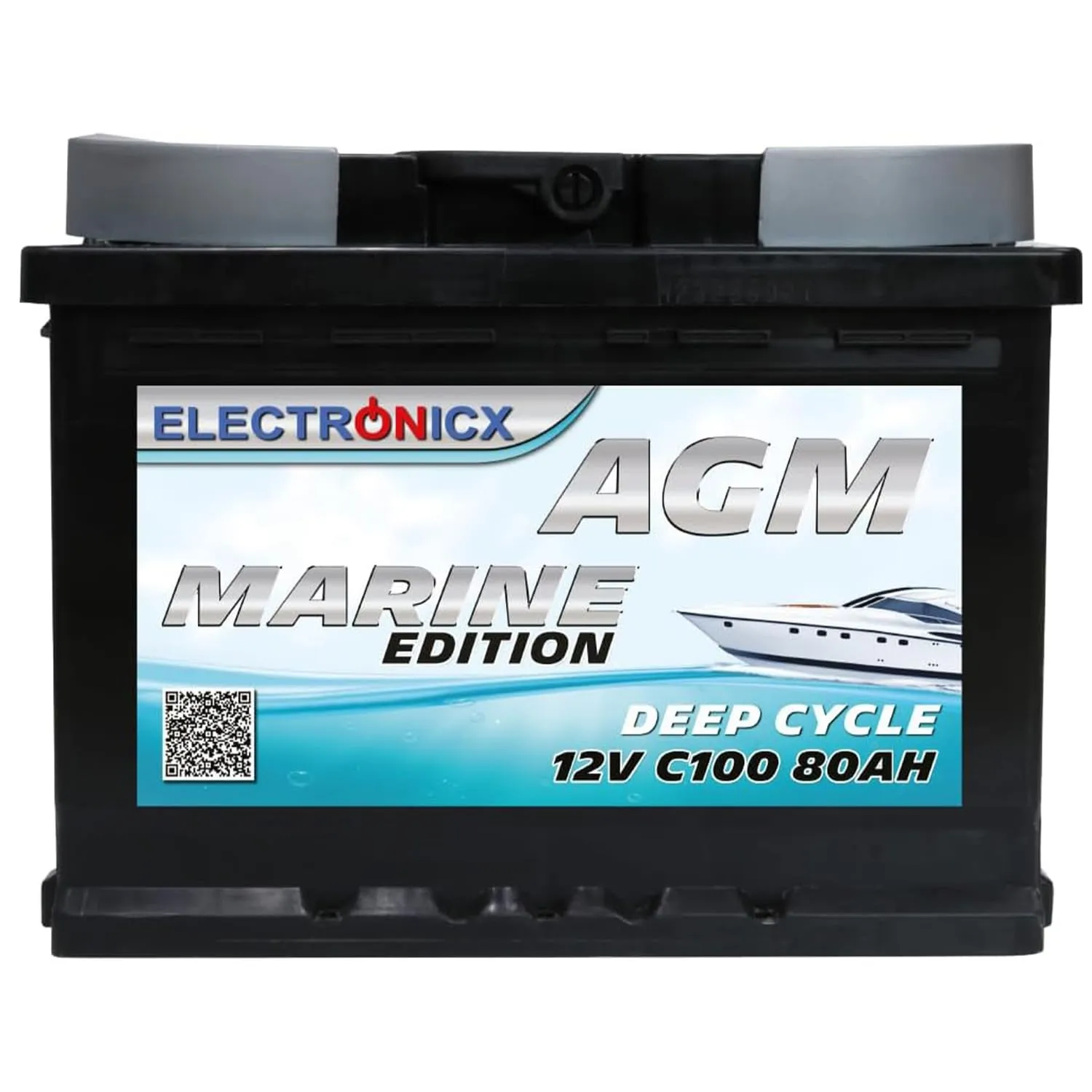 Electronicx batteria di alimentazione AGM Marine Edition 12V 100Ah / 100 Ah deep cycle sigillata senza manutenzione, polo positivo a destra – batteria per barca, yacht, vela, camper 278×175×190mm