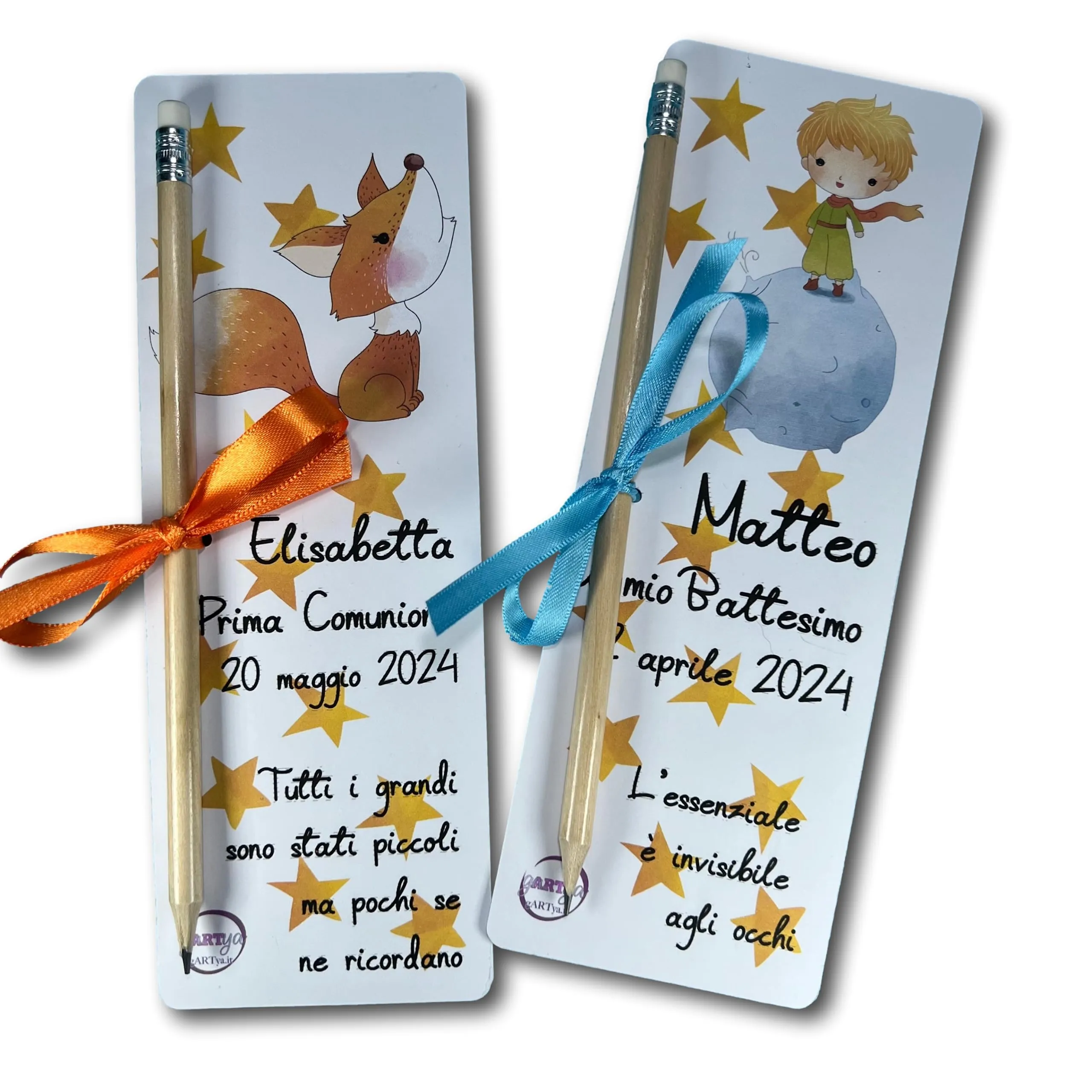 Segnalibro con matita classica 10 pezzi Piccolo Principe cartoncino personalizzato con nome frase e data per compleanno battesimo comunione nascita