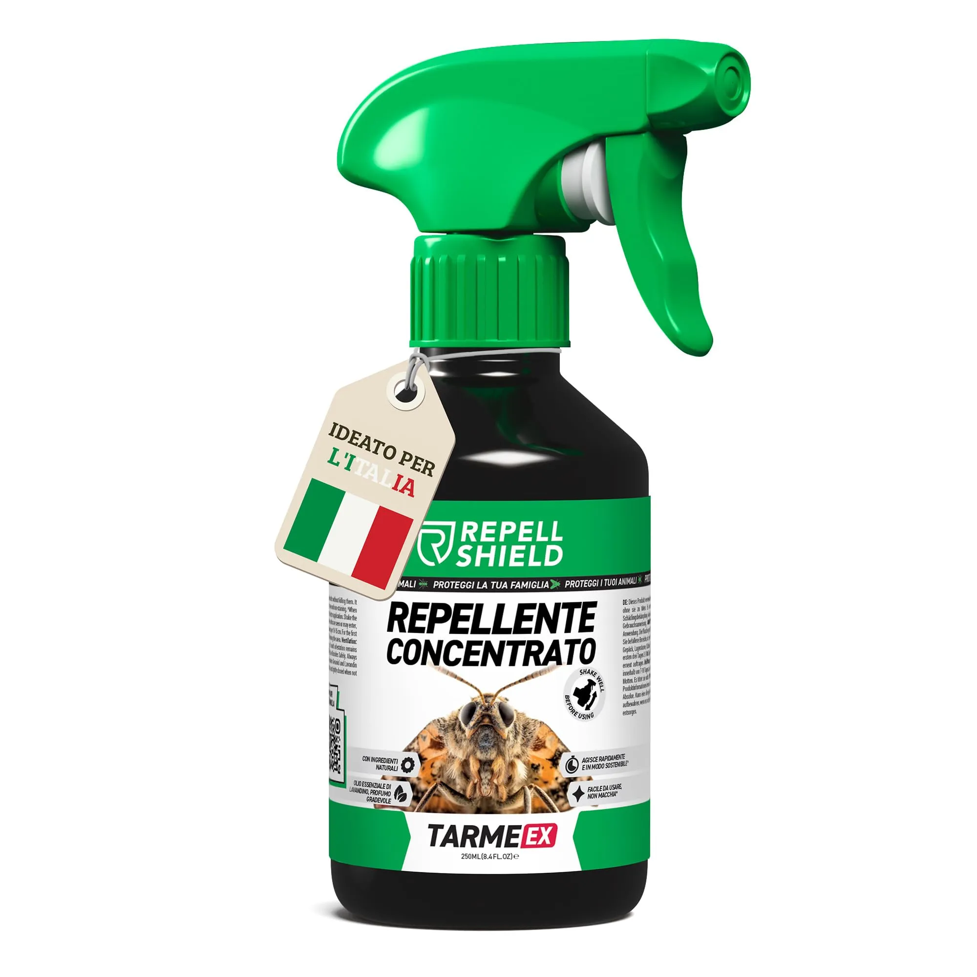 RepellShield Spray Antitarme per Armadi Vestiti e Dispensa -250ml- Elimina Tarme, Farfalline e Tignole – Antitarme Spray per Lana, Legno e Cibo - Alternativa Naturale alla Naftalina