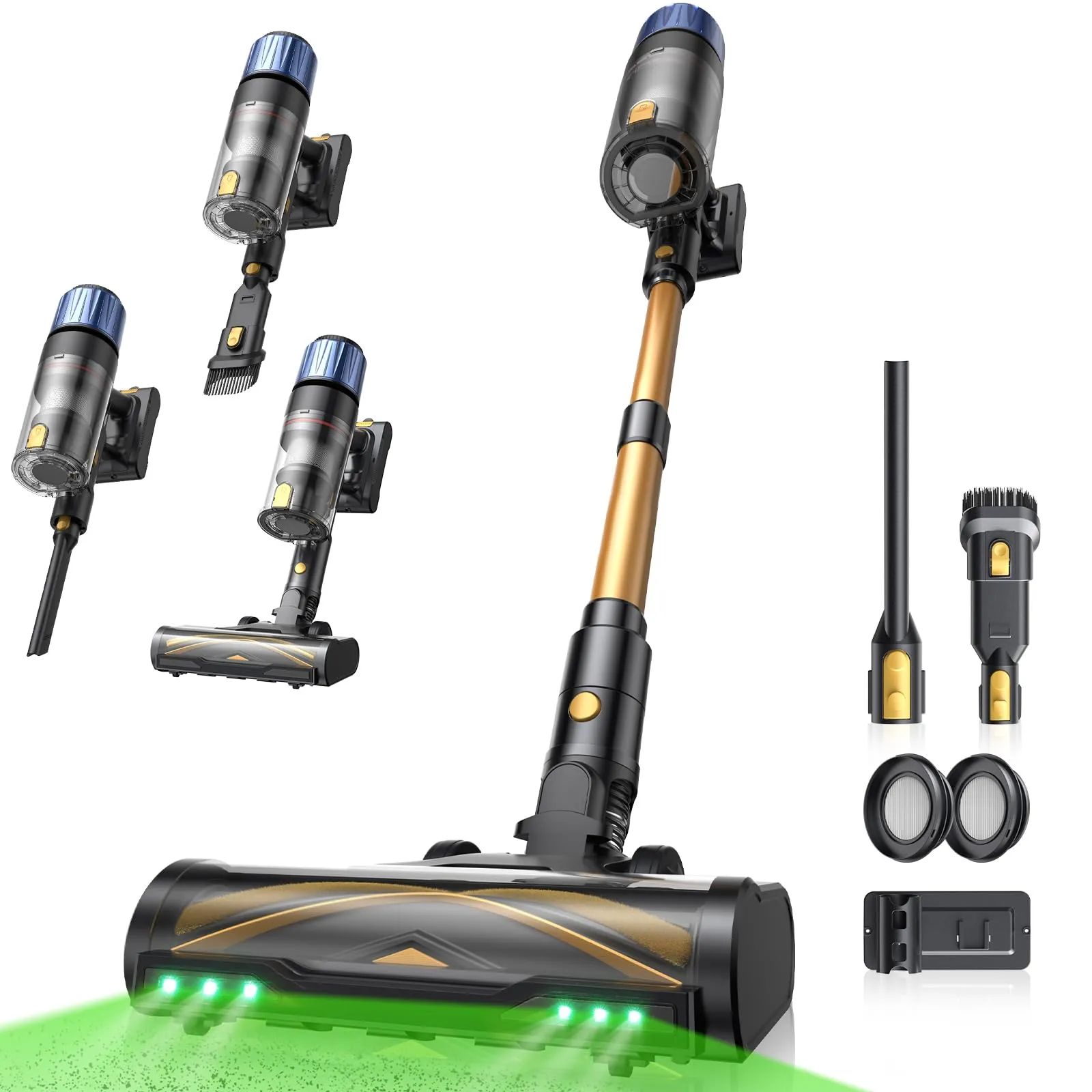 Proscenic P15 Aspirapolvere Senza Fili, 580W/70 Min/50Kpa Scopa Elettrica Senza Fili Potente, Asta Telescopica Regolabile e Design Autoportante, Tecnologia GreenEye, per Pavimenti/Tappeti