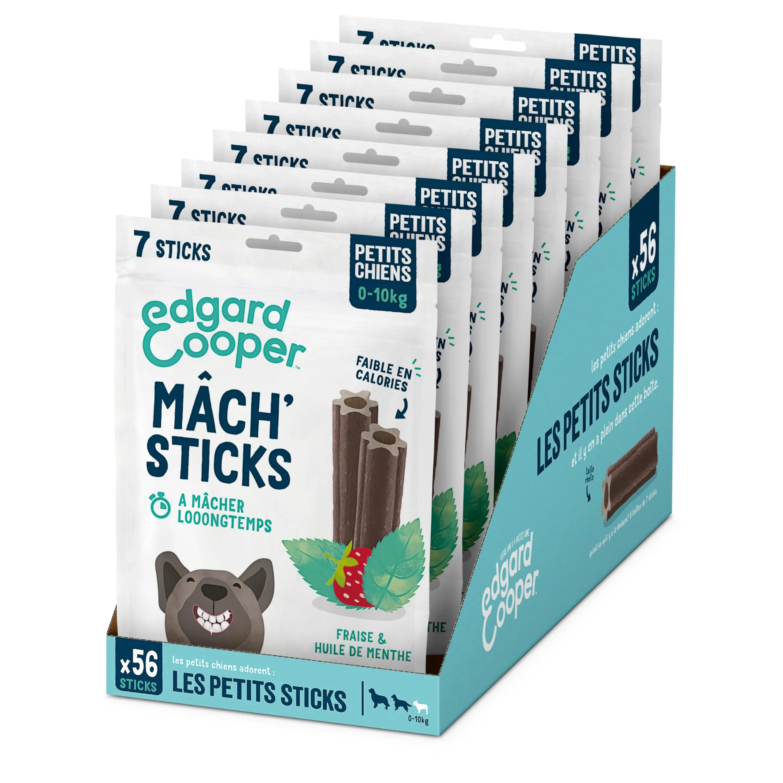 Edgard Cooper Dolcetti Per Cani, Menta & Fragola, 7 Bastoncini x 8) Piccolo, Uno al giorno, a basso contenuto di calorie, masticazione a lungo efficace, alito fresco